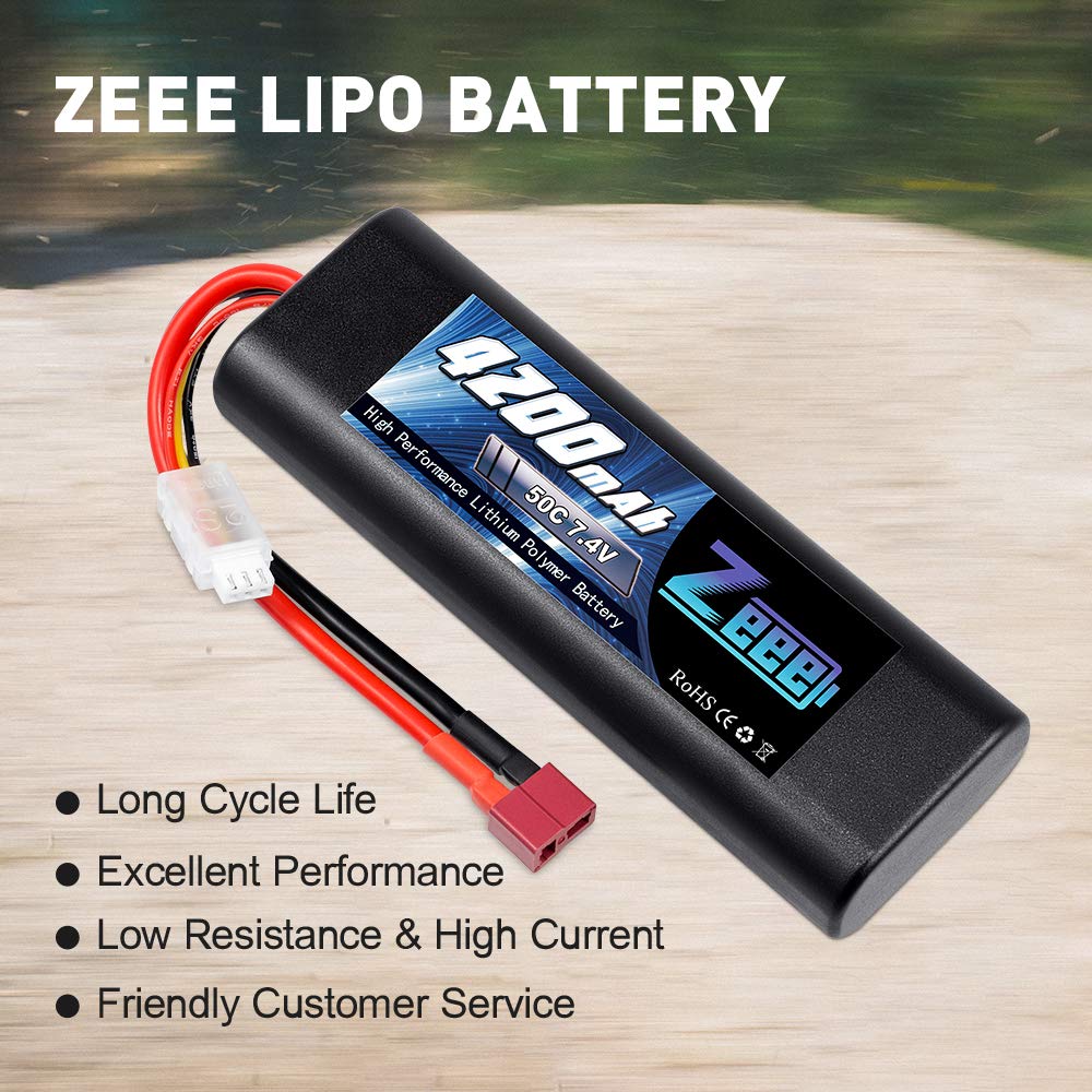Zeee 2S Lipo Batteria 7.4V 50C 4200mAh Batteria RC con Deans T Plug per RC Auto RC Camion RC Hobby (2 pezzi)
