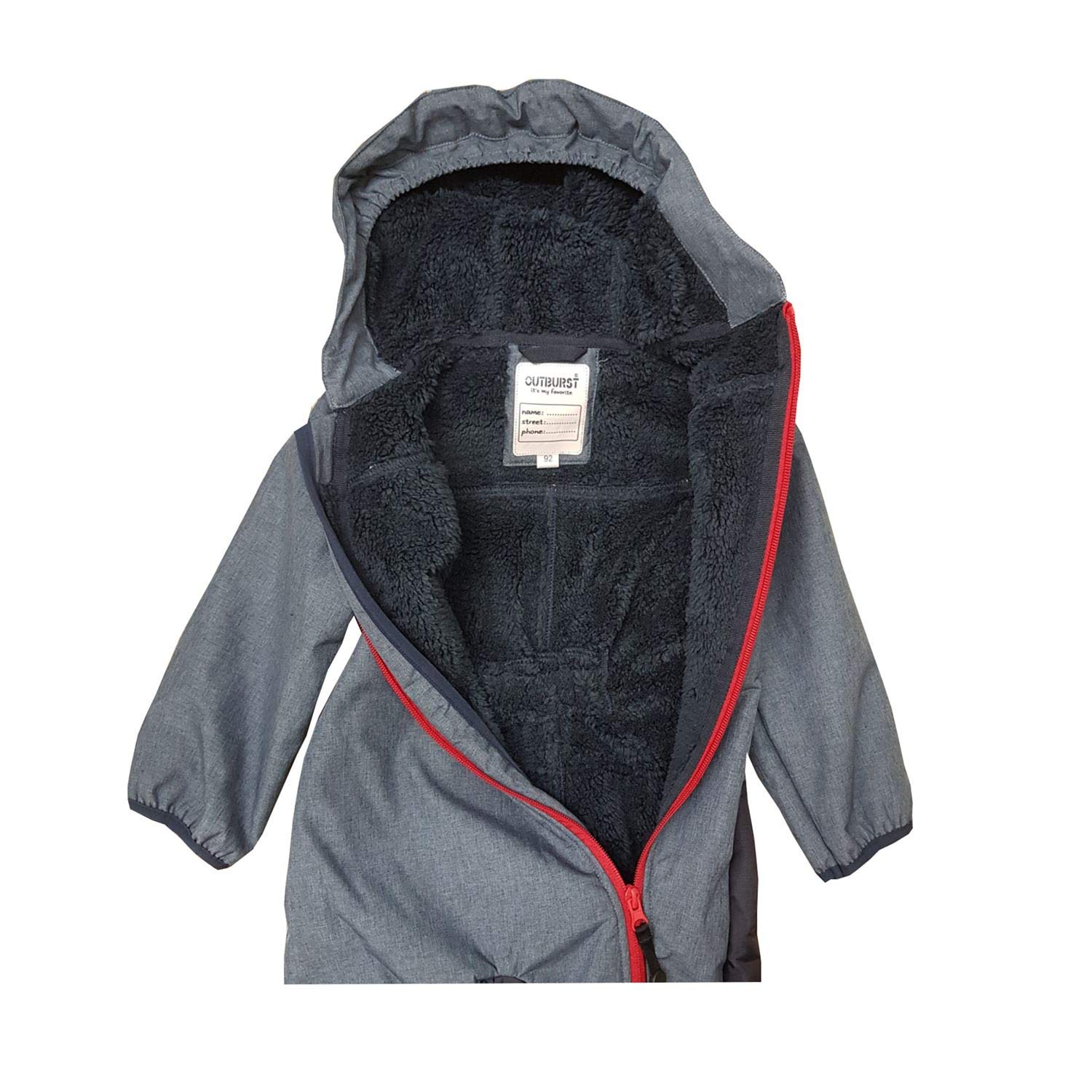 Outburst - Baby Kinder Softshell-Overall Schneeanzug gefüttert wasserdicht 10.000 mm Wassersäule atmungsaktiv Winddicht, blau Mel. - 3714254