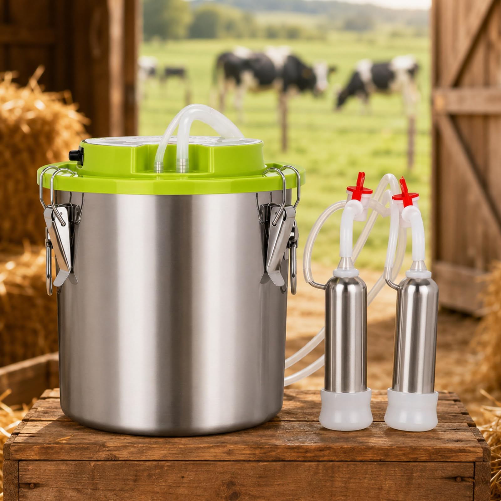 Máquina De Ordeño para Ovejas, Ordeñadora Recargable con Cubo De Acero Inoxidable De 12 L, Motor De 48 W, Parada Automática Y Pezoneras Suaves para Granjas Y Pastos Sheep&Cow