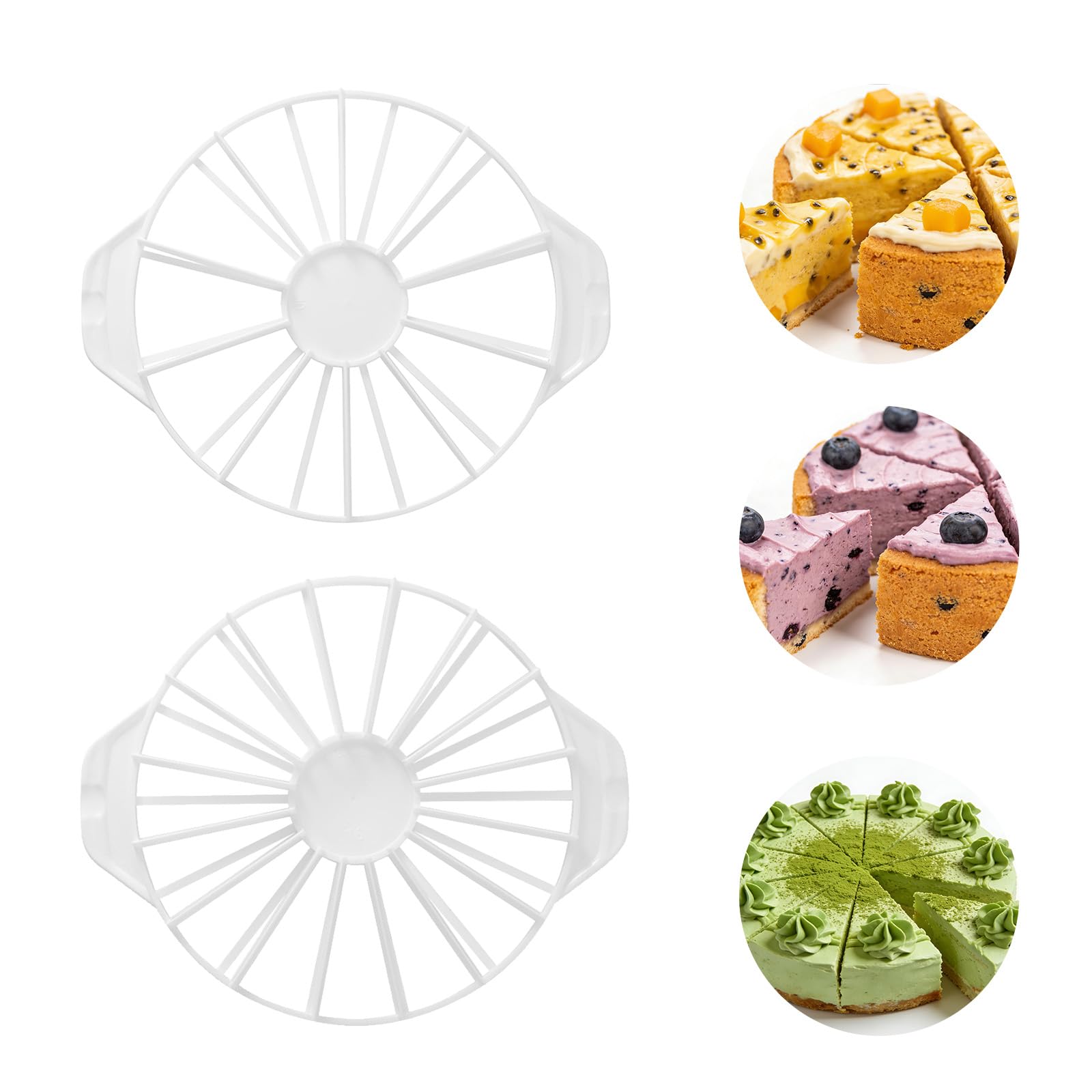 Kaiyzo 2 Round Cake Divider, Plastic Reusable Cake Slicer for Cutting 10/12/14/16 Pieces, White