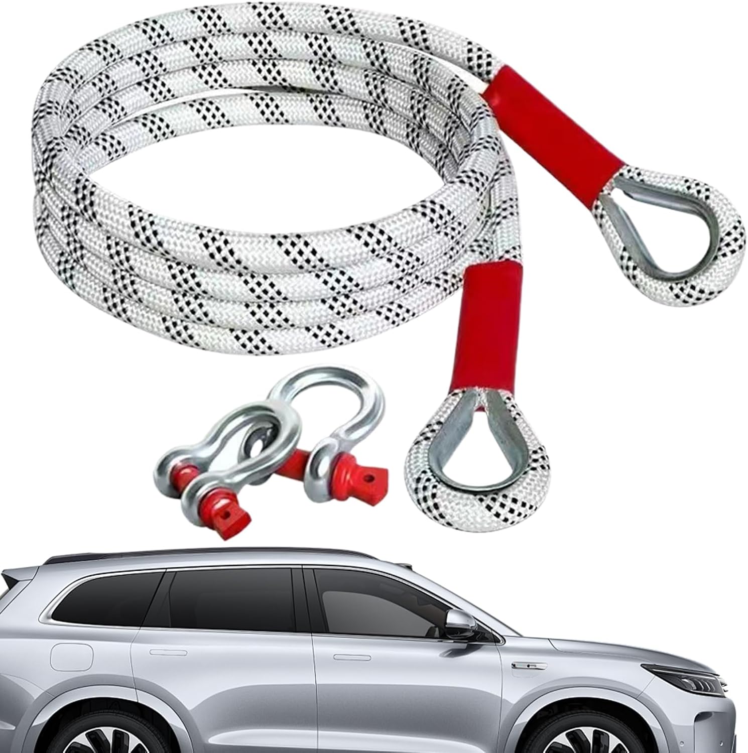 High Density Tow Rope, Weaving Towing Strap with 2 D Ring Shackles, Multifunctional Snatch Rope for Off Road Recovery, Vehicle Tow Strap, Heavy Duty with Secure Design, Truck SUV Pickup Accessory