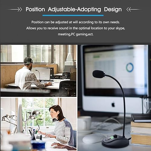 Miniatura 6 de JOUNIVO Micrófono USB para computadora con botón de silencio, condensador Plug & Play, computadora de escritorio, PC, portátil, Mac, micrófono PS4