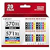 CATJOY 570 571 Ink Cartridges Replacement for Canon 570XL 571XL PGI-570XL CLI-571XL for Canon MG5750 Printer Ink Cartridges for PIXMA MG5700 MG5750 MG5751 MG6850 MG6851 TS5050(20-Pack)