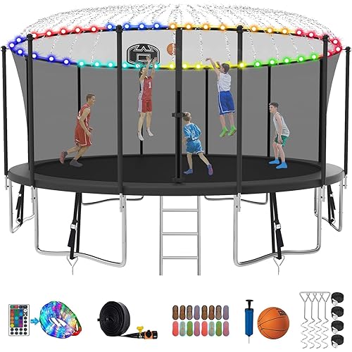 Tranpoline 1500LBS 16 15 14 12 10 8 FT Tranpoline for 7-10 Kids and Adults, Windproof Outdoor Tranpoline with Enclosure Net, Basketball Hoop, Easy to Install & Last Long - ASTM Approved