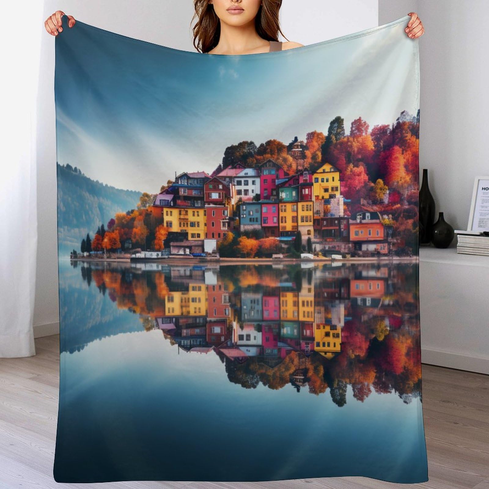 3D Italian Landscape Plush Bed Blanket, Fleece Blanket for Kids Teen Young Boys Girls, Anti Pilling Throw Blanket Modern Fashion Throw Bedroom Decor Plush Sofa Couch Blanket（140×180cm） — image 1