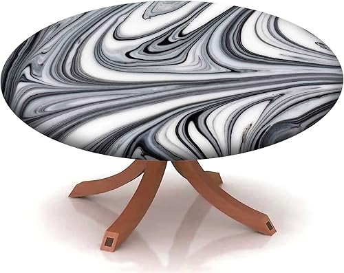 Mantel con patrón de mármol, borde elástico, adecuado para catering y cocina, se puede limpiar para mesa redonda de comedor, para mesas redondas de