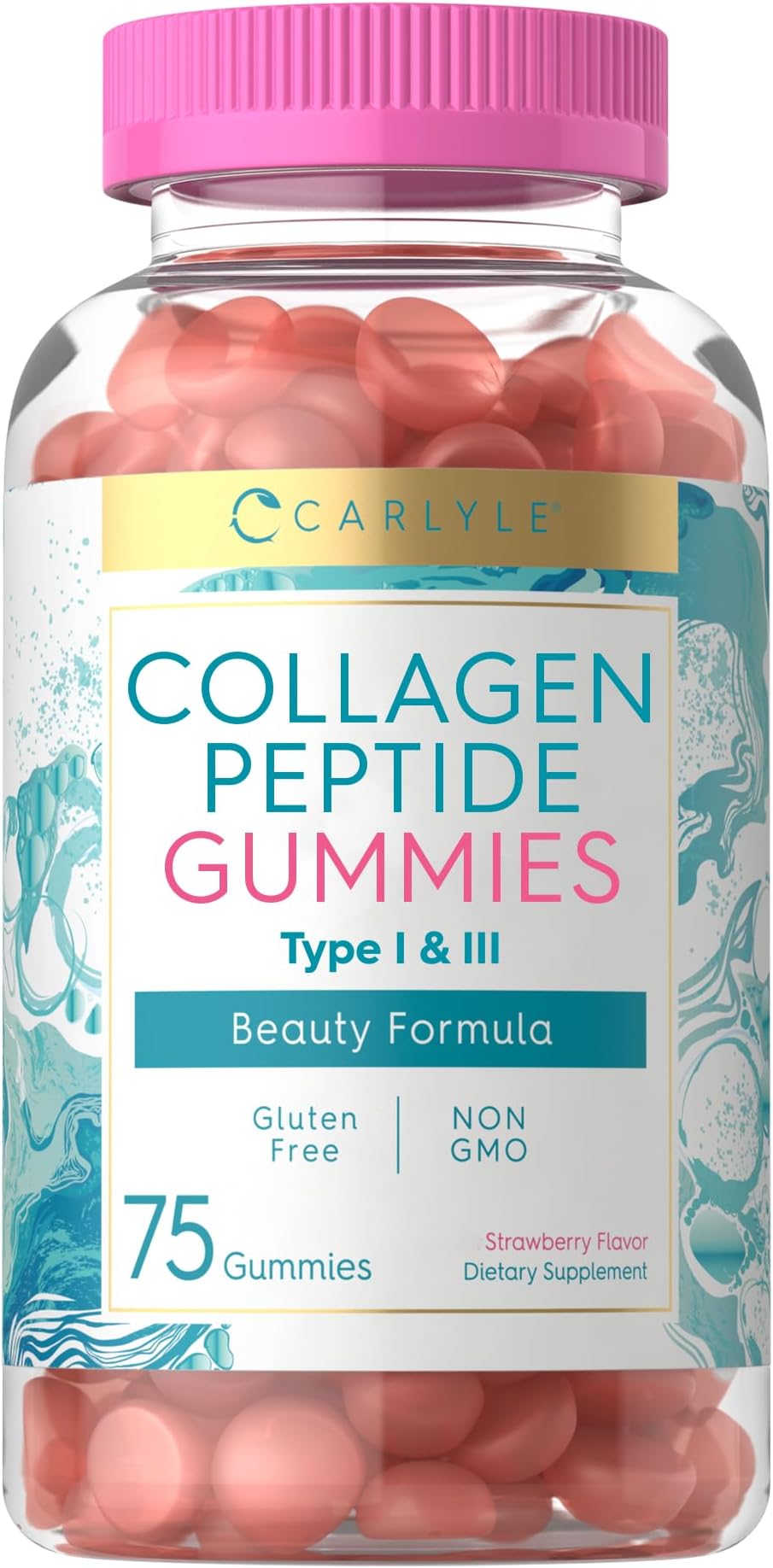 Carlyle Collagen Gummies | Strawberry Flavor Beauty Supplement | Hydrolyzed Collagen Peptides for Women & Men | Type 1 & 3 | Non-GMO, Gluten Free
