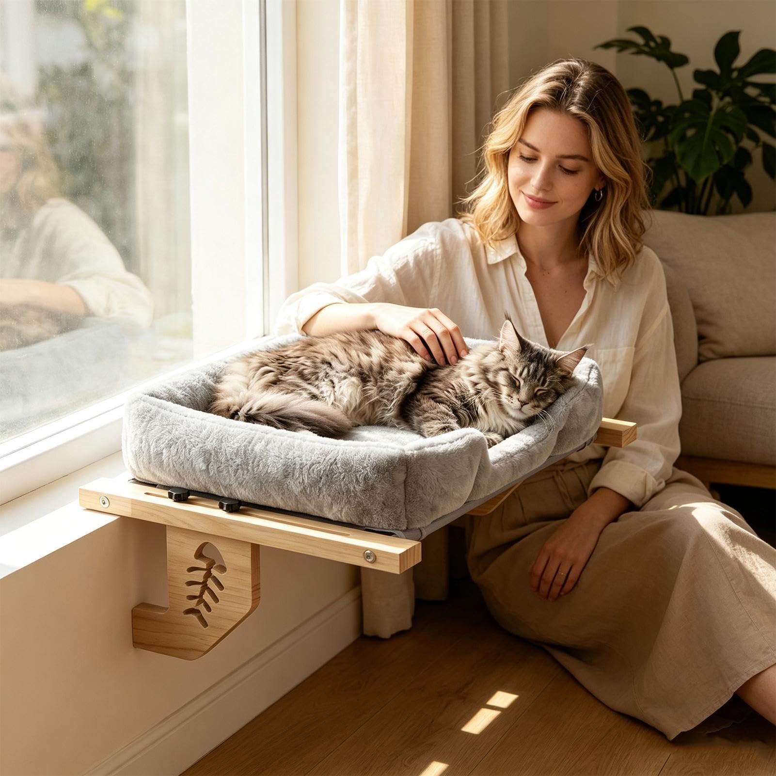 Hamaca De Ventana Para Gato Lugar De Descanso Con Cojín Mullido Y Pelota | Posadero Con Cojín Para Gatito De Ventana Para Hogar Apartamento Alféizar Mesita De Noche Cajonera Armario