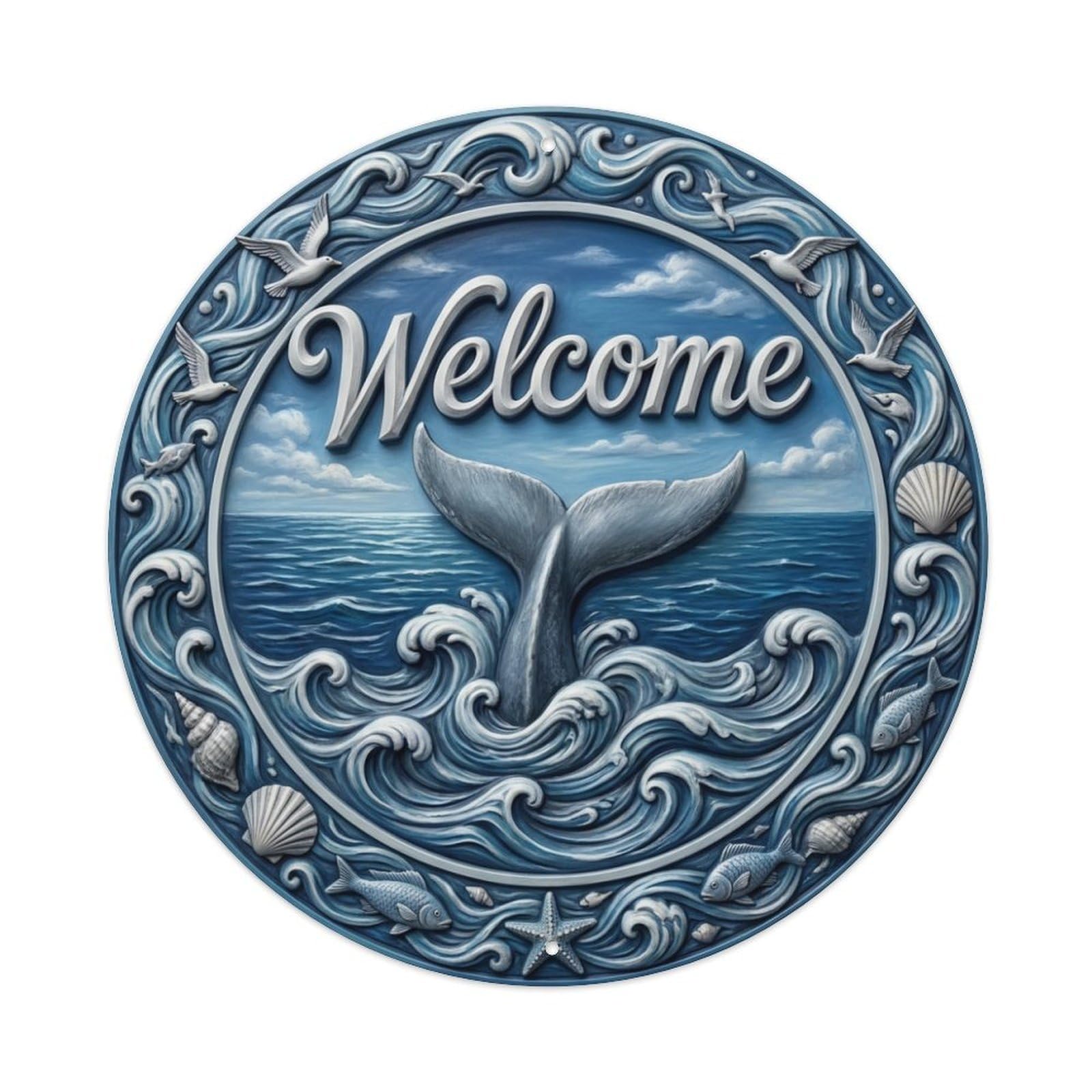 Metal Tin Sign Whale Tail Welcome Ocean Voyage
