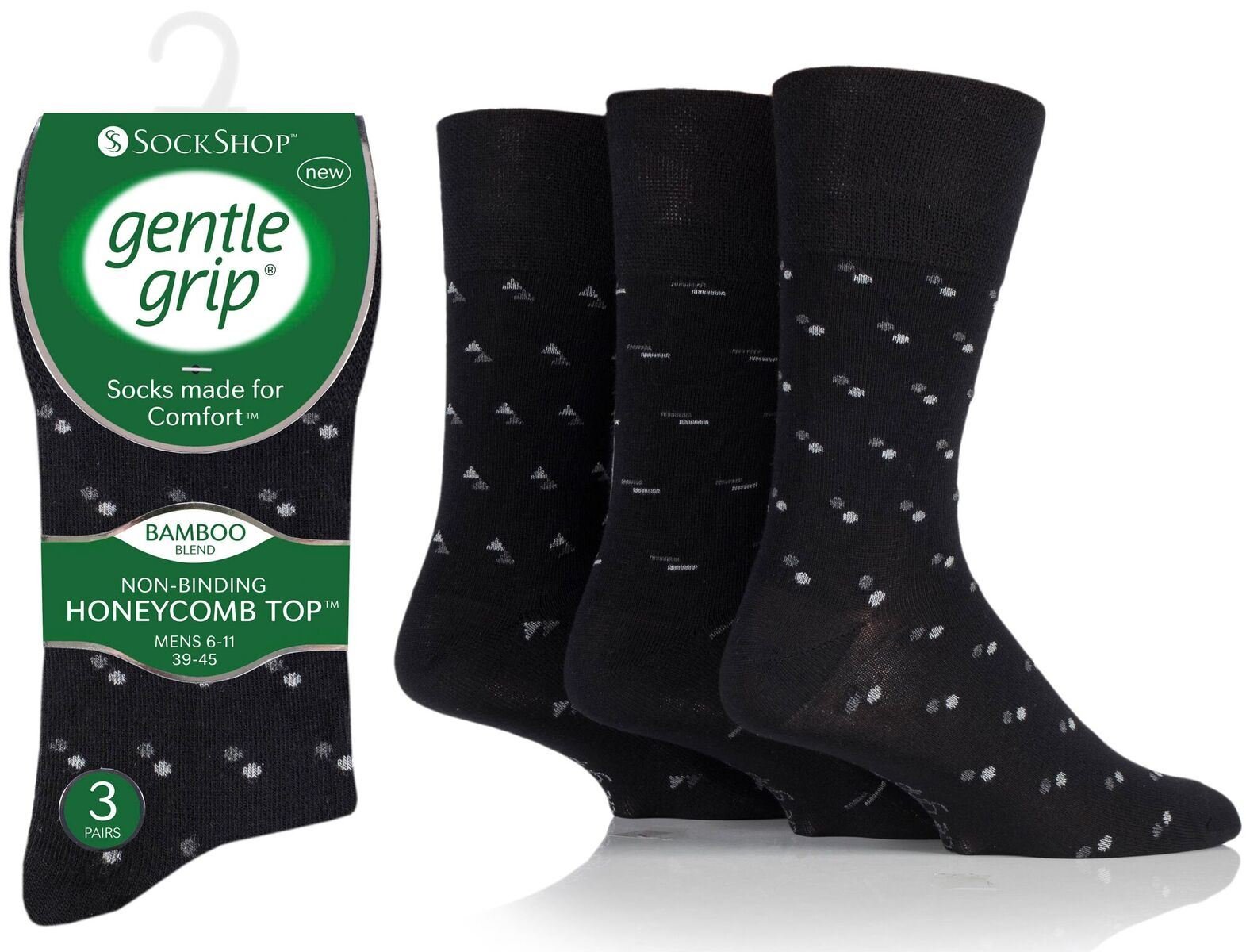 Sockshop Men's Black Pattern 6 Pairs Gents Gentle Grip Bamboo Socks