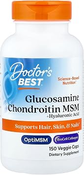 Doctors Best Glucosamine Chondroitin MSM + Hyaluronic Acid with OptiMSM Featuring Biocell Collagen, Joint Support, Non-GMO, Gluten & Soy Free, 150 Caps