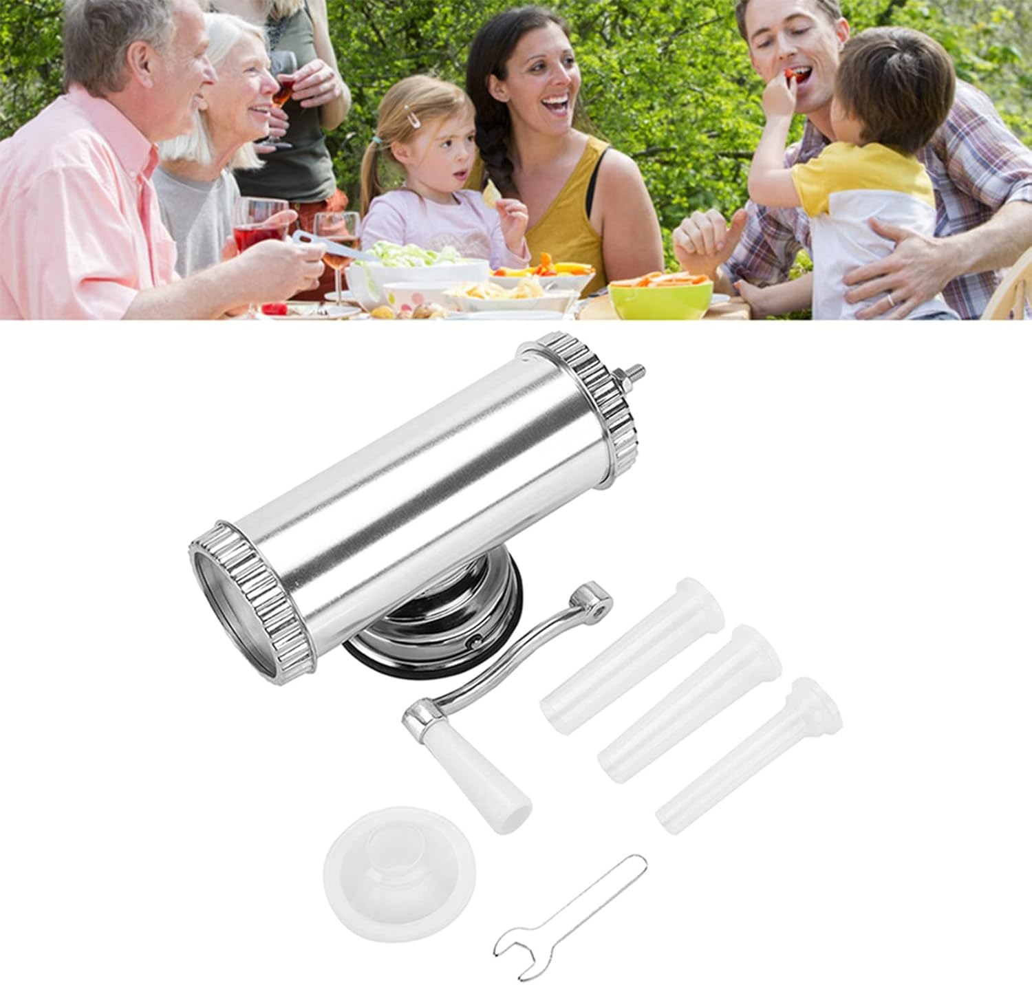 2 LB Aluminum Alloy Sausage Stuffer Maker, Meat Filler Kit for Home Use, Durable Manual Sausage Stuffer with 3 Nozzles and Non - Slip Base for Fresh Homemade Sausages