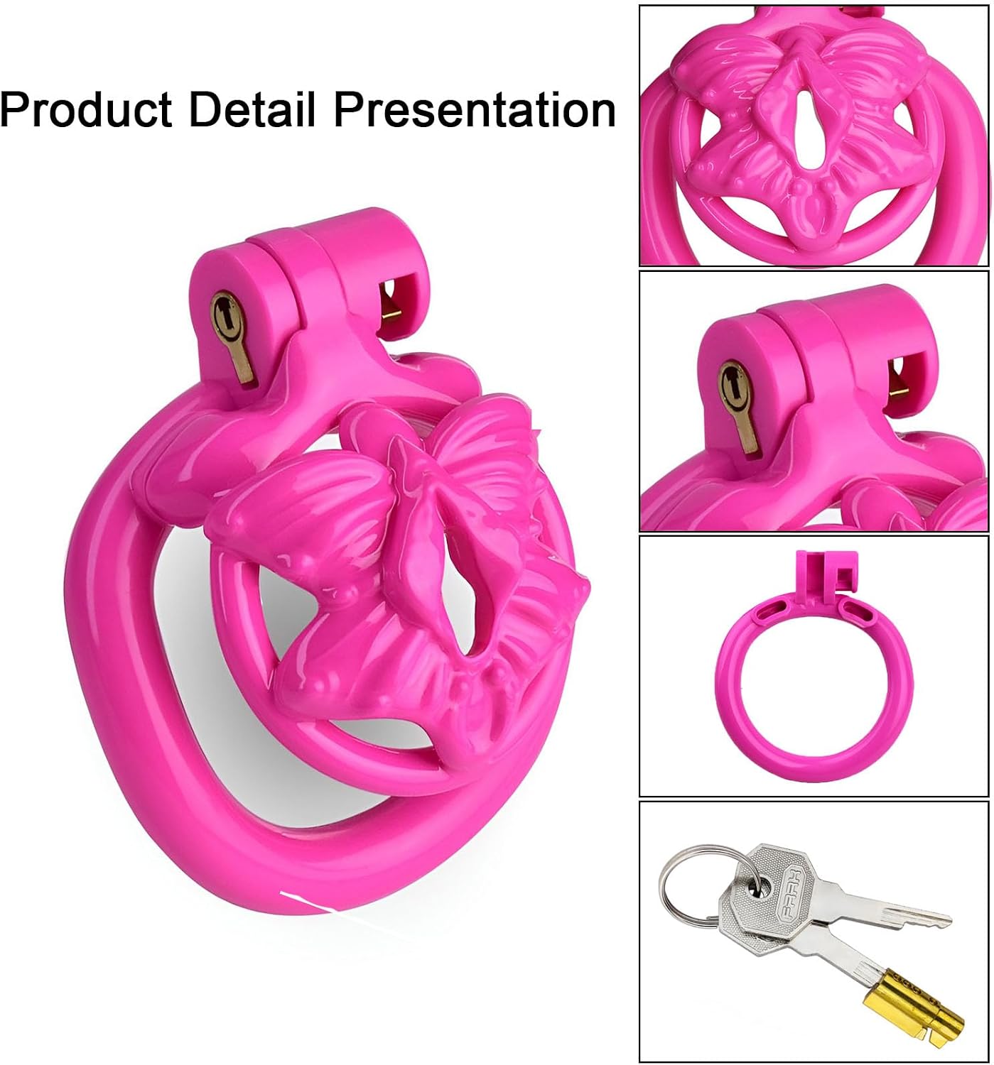 MFMYEE BDSM Chastity Cage, Resin Penis Cage with 4 Cock Rings Male Chastity Devices Restrict Set, Penis Ring Cock Cage Chastity Belt Bondage Gay Sex Toy for Men (Pink)
