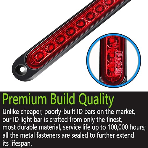 Miniatura 3 de Paquete de 2 luces LED de identificación de remolque de 10 pulgadas, 15 pulgadas, de 9 a 30 voltios, montaje de luz trasera LED de parada, tercera