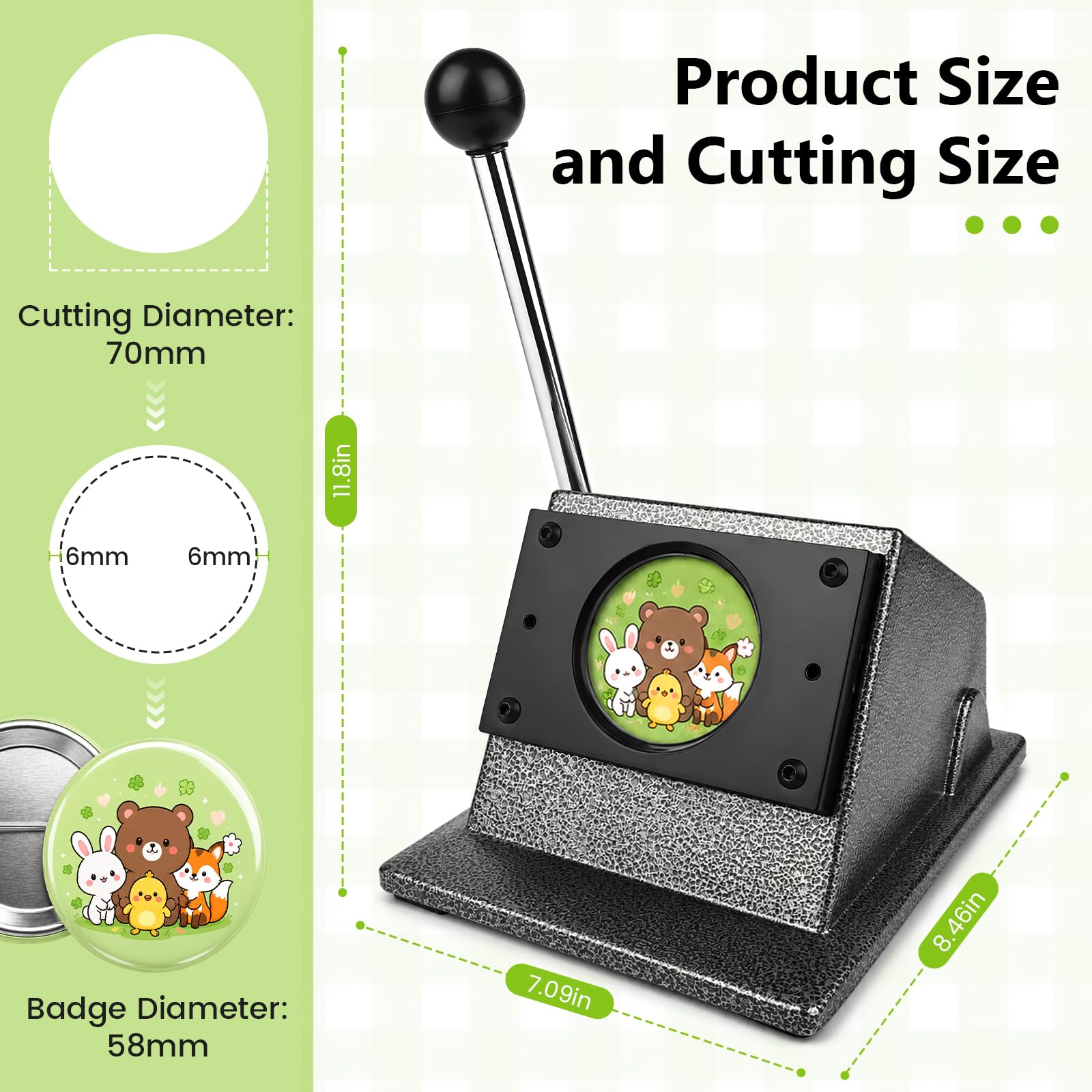 58 mm / 2,25 Zoll Kreisschneider Papier für Buttons, Metall Runder Papierschneider für Buttonmaschine, Rund Schneidemaschine für Abzeichen, Kreis Papierstanzer für Scrapboard, Kunstpapier, Fotopapier