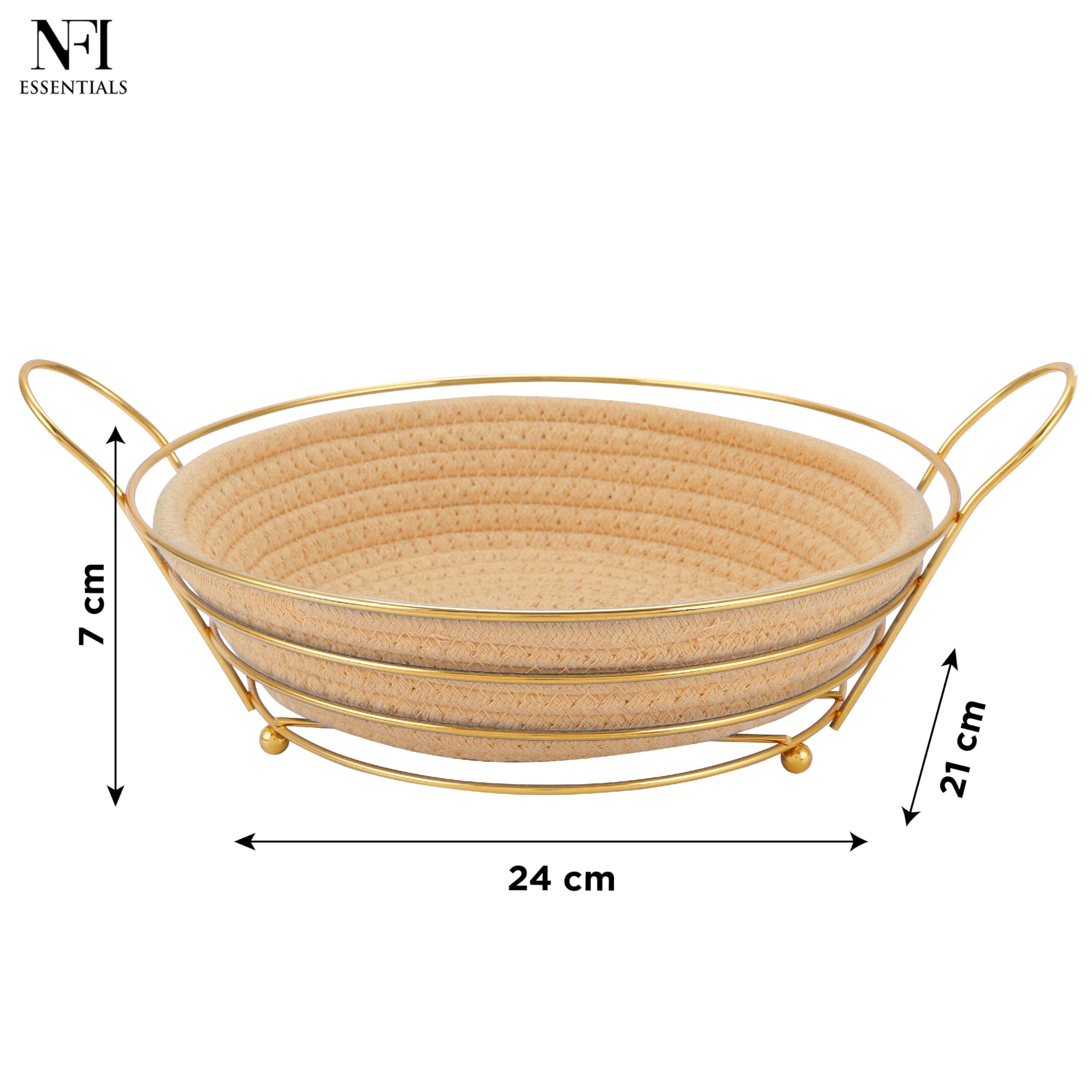 NFI essentials Handcrafted Decorative Fruit Basket with Golden Metal Frame & Woven Jute Base, Serving Bread Basket Elegant Storage Organizer for Home, Kitchen, Dining Table, Decor 3