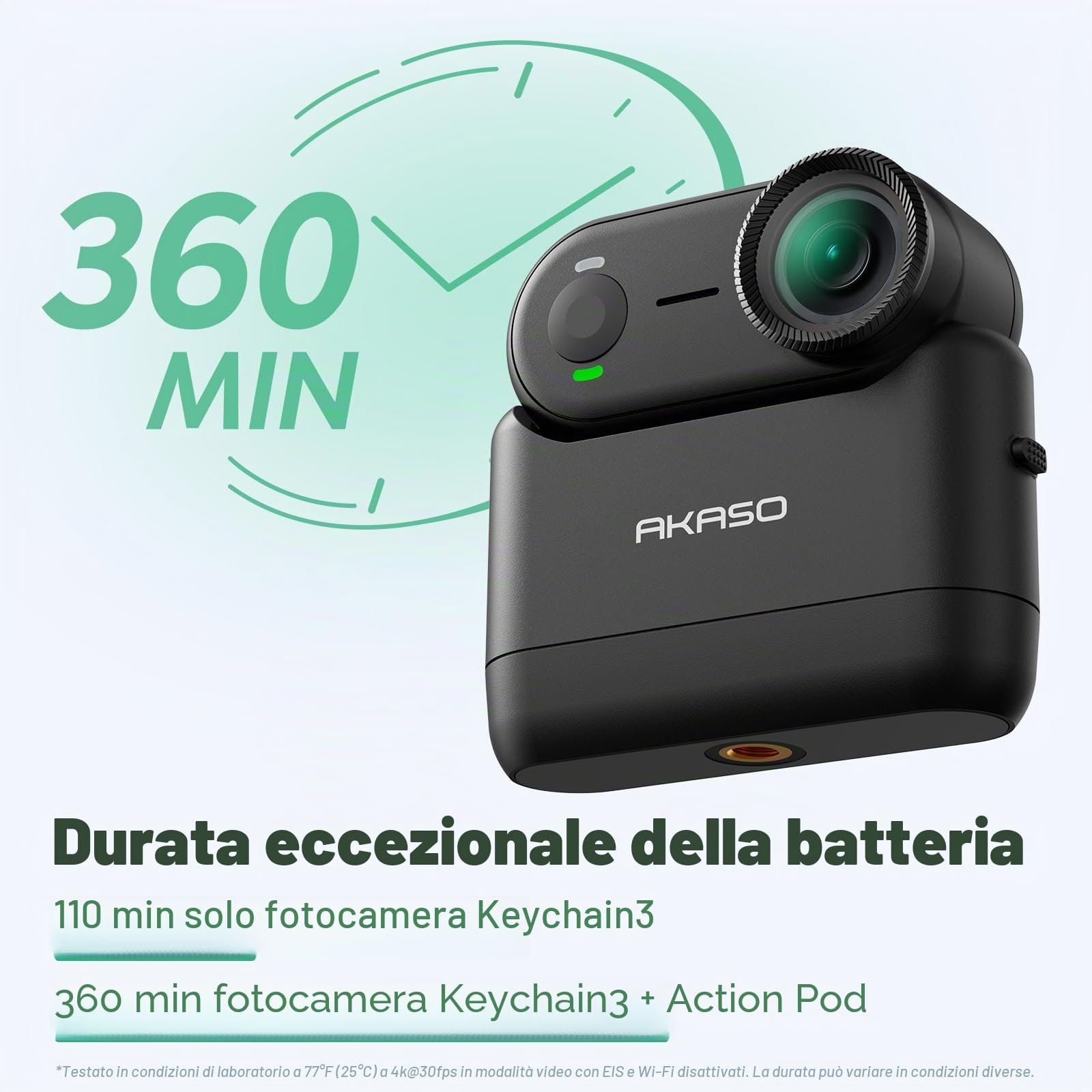 AKASO Mini Action Cam 4K30FPS - Bodycam 64GB Fotocamera Portatile per Vlogging con Impermeabilità 3m, 360 Minuti di Registrazione, Fotocamera POV per Sport, Vlog, Animali Domestici (Keychain3)