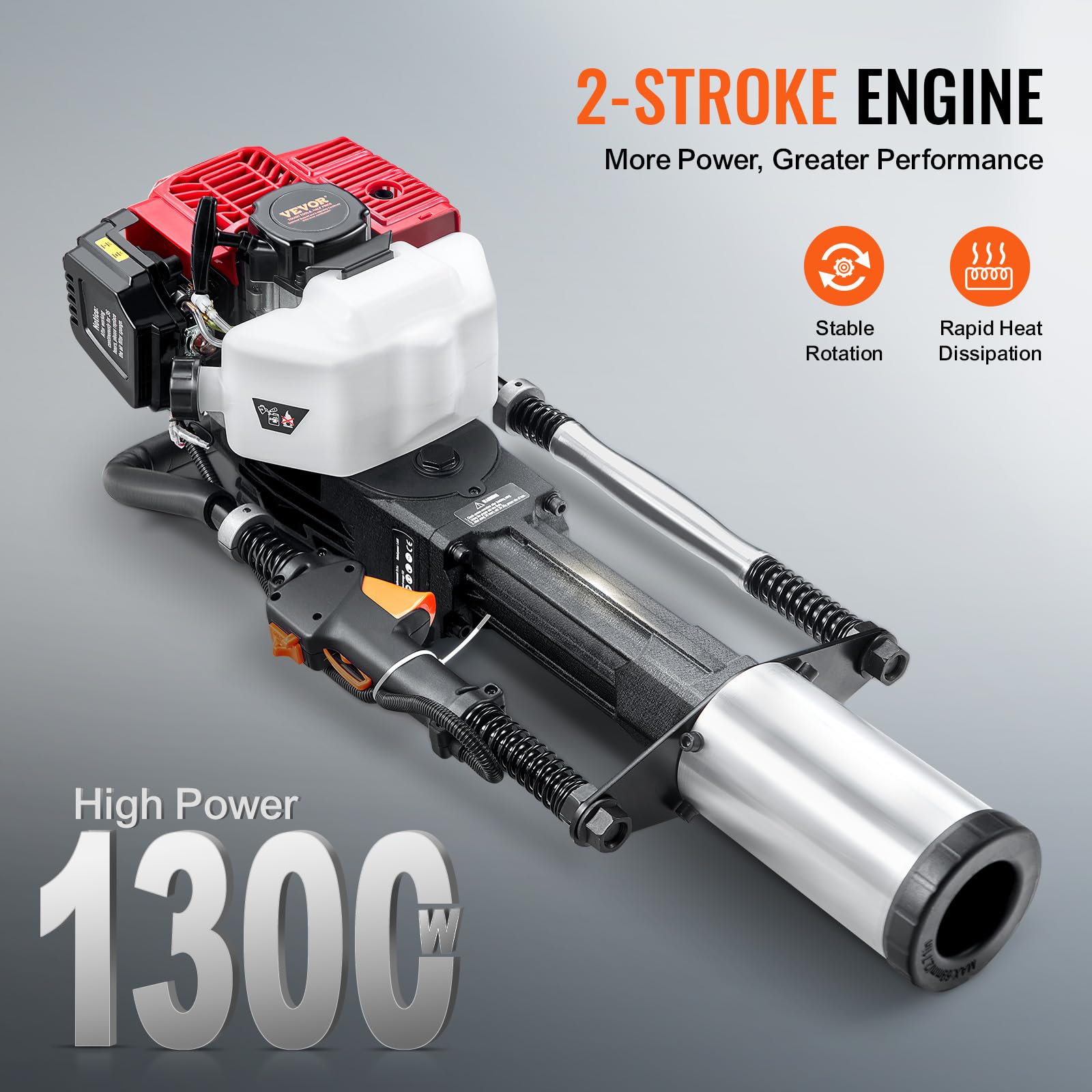 VEVOR 52cc Battipalo a Benzina a T, Battipalo per Recinzioni a Benzina con Motore 2 Tempi, Battipalo Portatile 1400 W con Testa di Guida 3 Pali (49/69/100 mm), per Fattorie, Recinzioni per Ranch