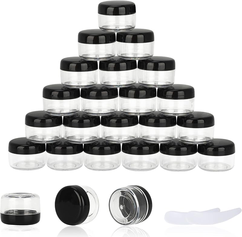 YOMOSPACE Frascos Recarregáveis de 5 mL com Tampa Preta e Espátulas, Pacote com 25