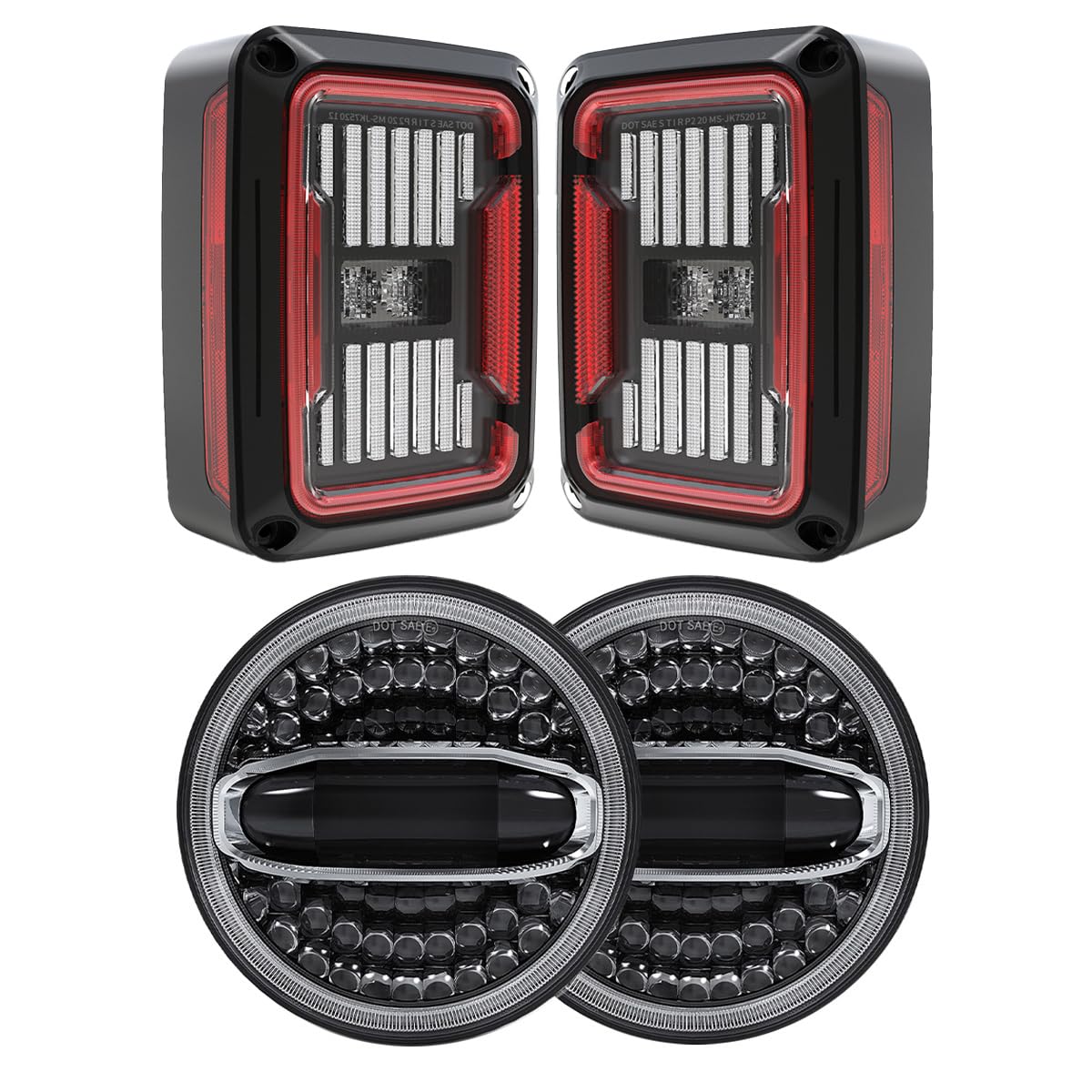 BICYACO LED Headlights Clear Lens Tail Lights Compatible with Jeep Wrangler 2007-2017