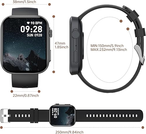 Miniatura 7 de BRIBEJAT Reloj inteligente (respuestahacer llamadas) 2.01 pulgadas, podómetro con SpO2frecuencia cardíacamonitor de sueño compatible con iPhone