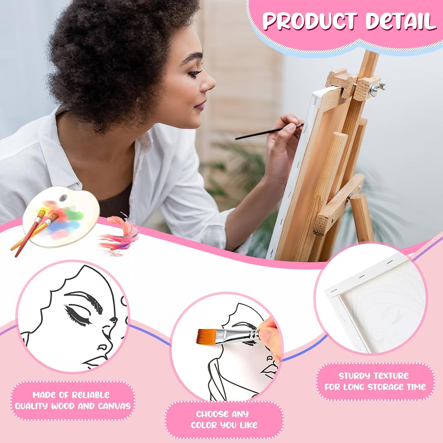 Sherr 20 Pcs Stretched Pre Drawn Canvas African American Canvas to Paint Afro Queen Black Art for Painting for Adults Outline Pre Drawn Stretched Cotton Art to Paint Party Set, 8 x 10