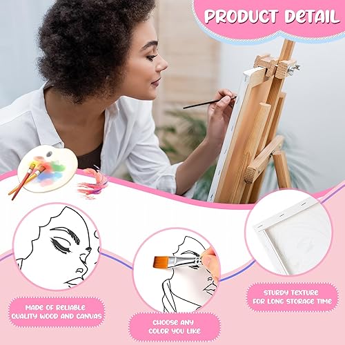 Miniatura 3 de Sherr 20 lienzos estirados predibujados, arte negro Afro Queen para pintar para adultos, contorno predibujado estirado, lienzo de algodón, lienzo de