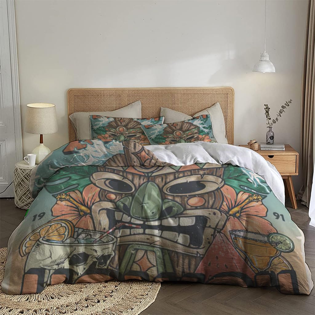 NIBAINLO 布団カバーハワイ?サニービーチ 肌に優しい ピーチスキン加工 掛け布団カバー 和式 洋式 あったか 布団カバーセット リバーシブル ホームステイ ホテル 家庭兼用