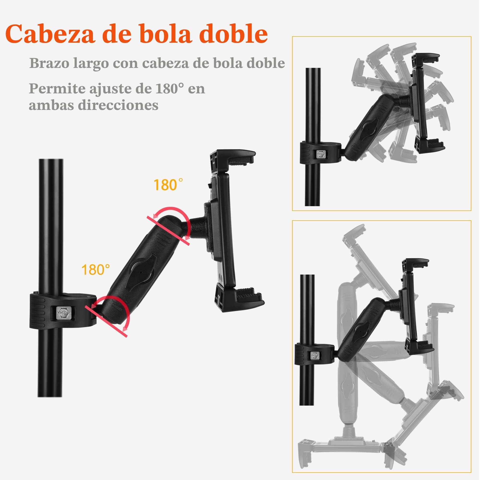 Soporte para iPad micrófono teléfono Tablet de música Ajustable Giratorio con Abrazadera súper Mango iPad Pro 12.9 Air Mini, Android, iPhone y tabletas de 4 a 13.5 Pulgadas