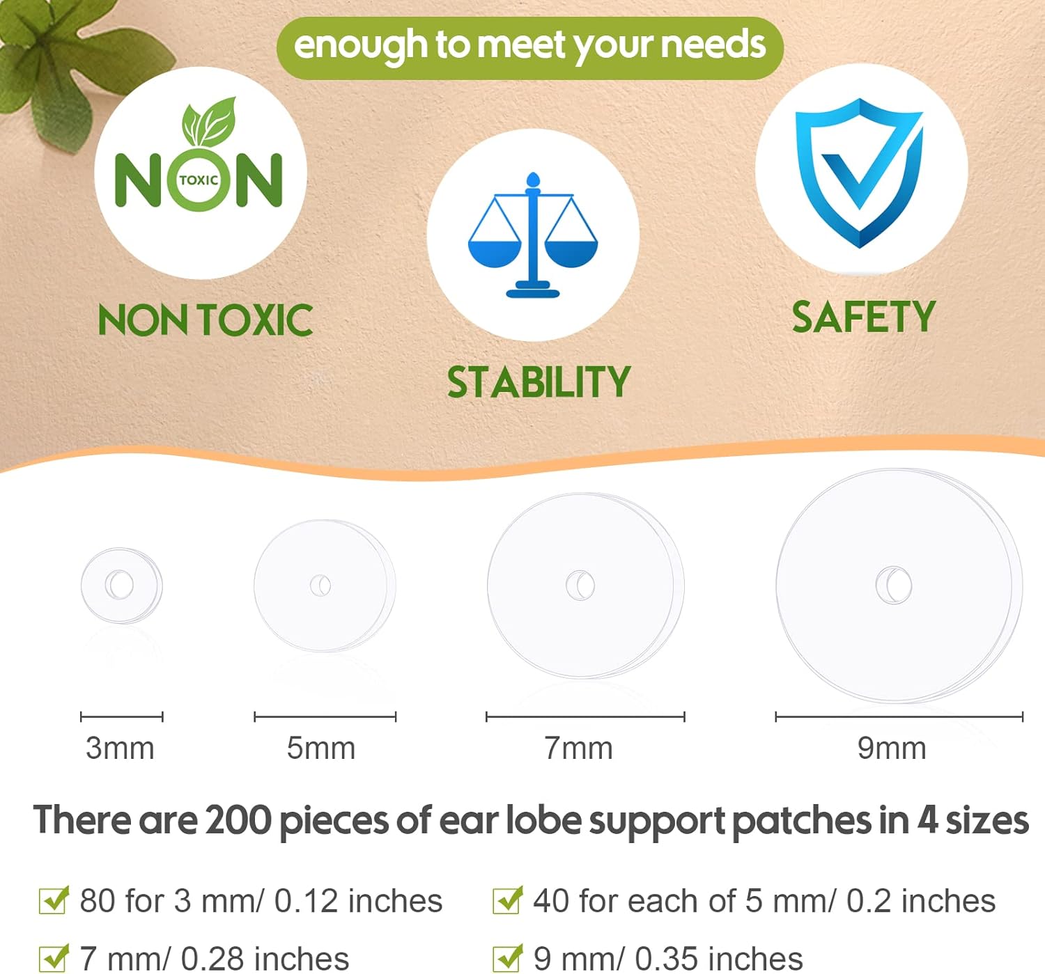 Hicarer 200 Pcs Clear Piercing Disc for Piercing Bump 3/5/ 7/9 mm Clear Silicone Earrings Backs Plastic Disc Pads Stabilizer, Earring Backs Stopper Earlobe Support Patches, 4 Sizes - Image 2