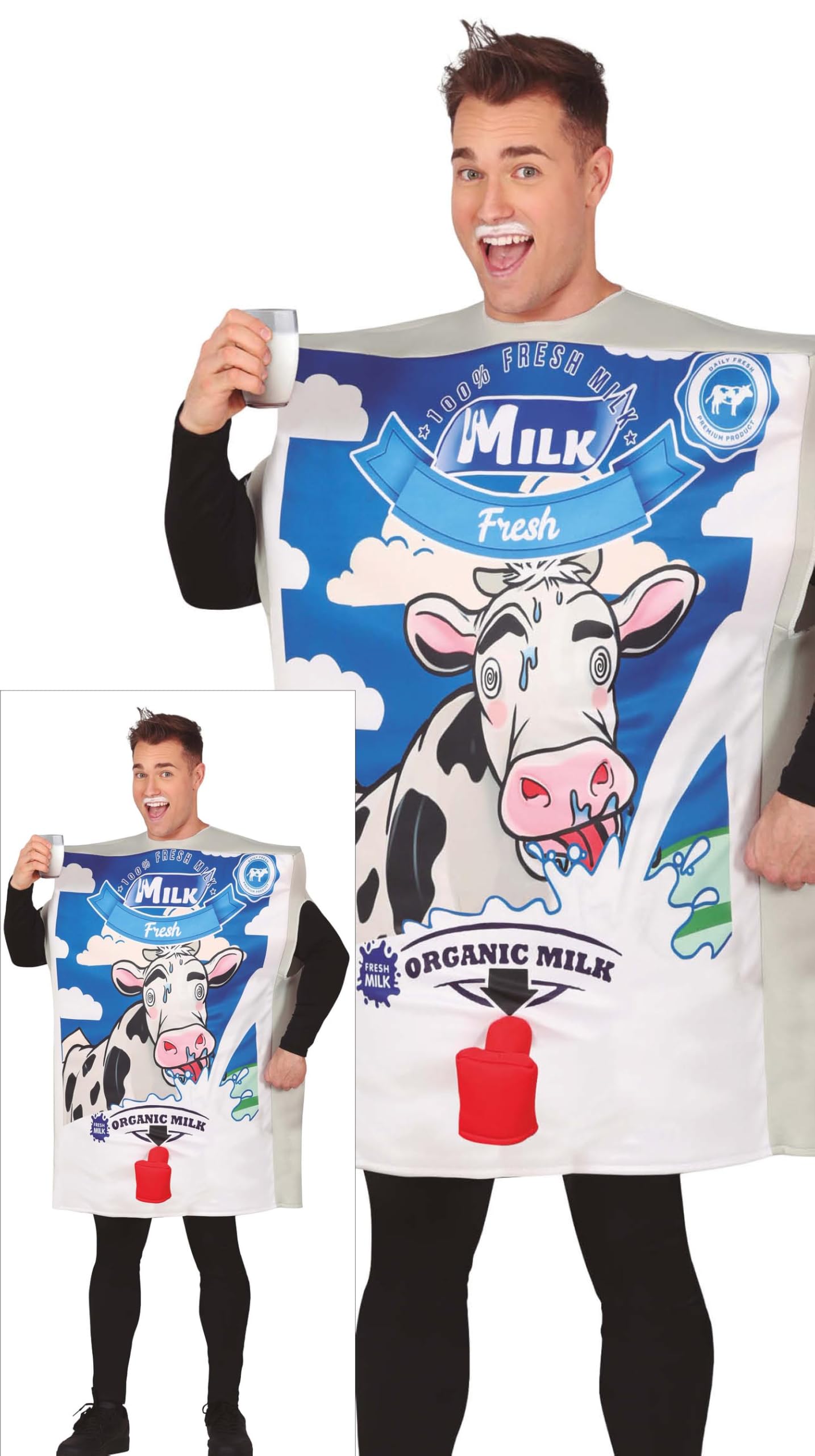 FIESTAS GUIRCA Naughty Milk Carton with Fun Drink Dispenser Mens Fancy Dress Costume - Funny Mens Costume - Bachelor Party Stag Do Fancy Dress Men Size L