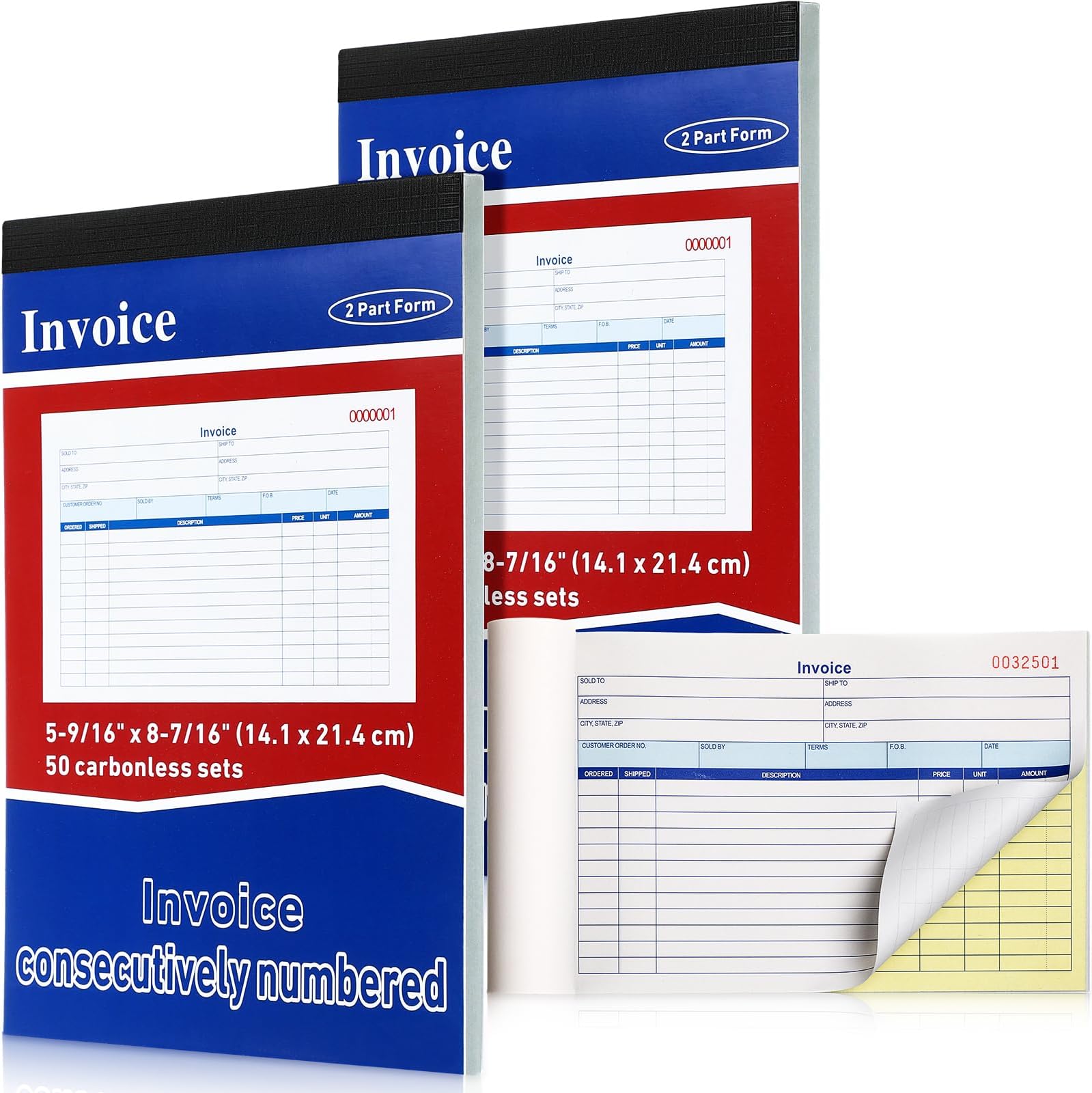 Amazon.com : Lincia 2 Pads Invoice Book 2 Part Carbonless Receipt Book ...