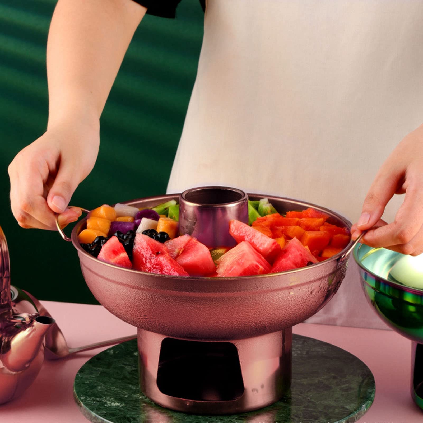 Chinesischer Holzkohle-Eintopf, Kleiner Edelstahl-Eintopf, Chinesisches Fleisch, Fondue, Lamm, Outdoor-Kocher, Milchtee, Eintopf Für Picknick in Der Küche – Roségold
