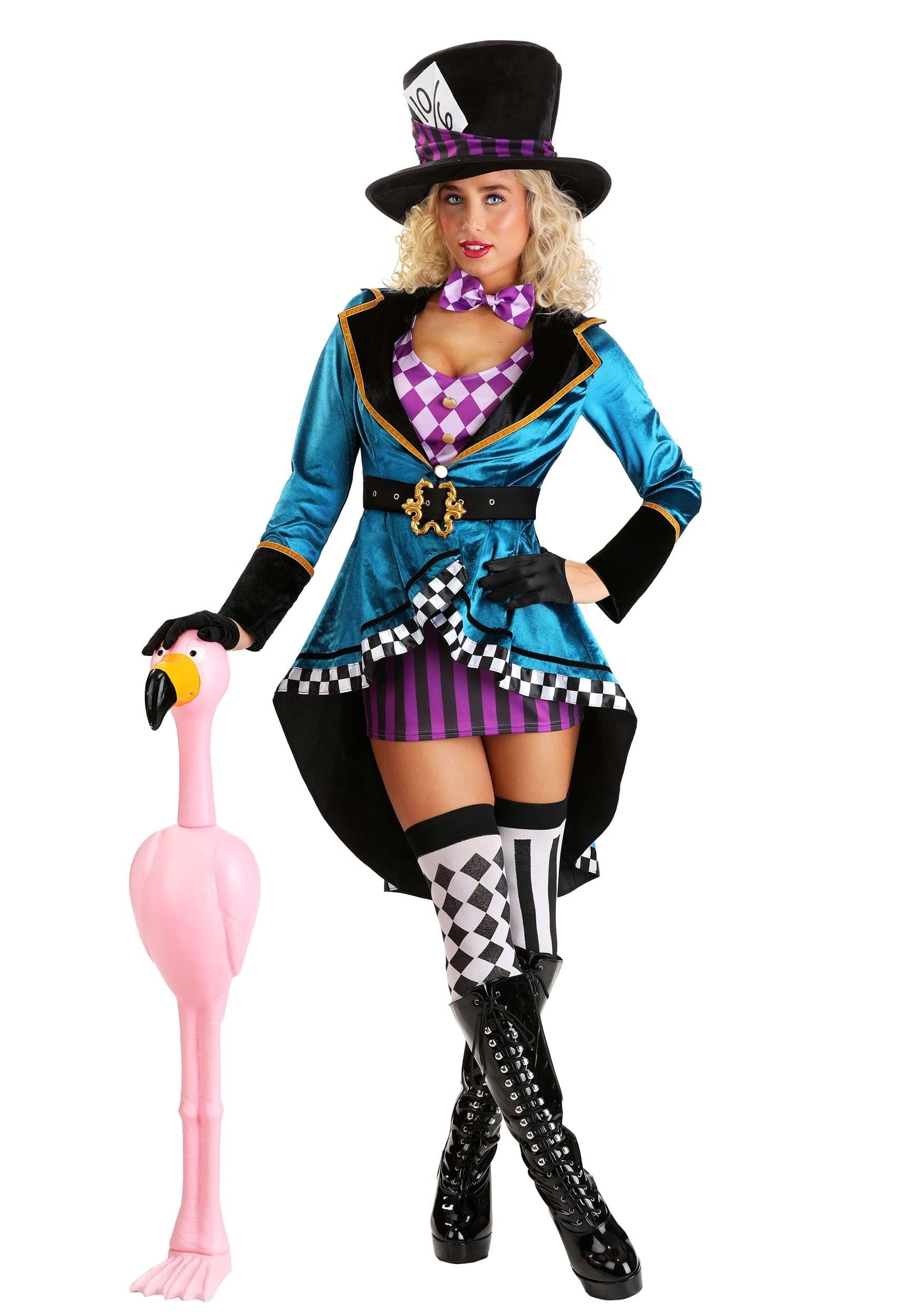 mad hatter ladies fancy dress Costume for Women - Adult Mad Hatter Wonderland Dress, Hat & Bowtie mad hatter tea party outfit
