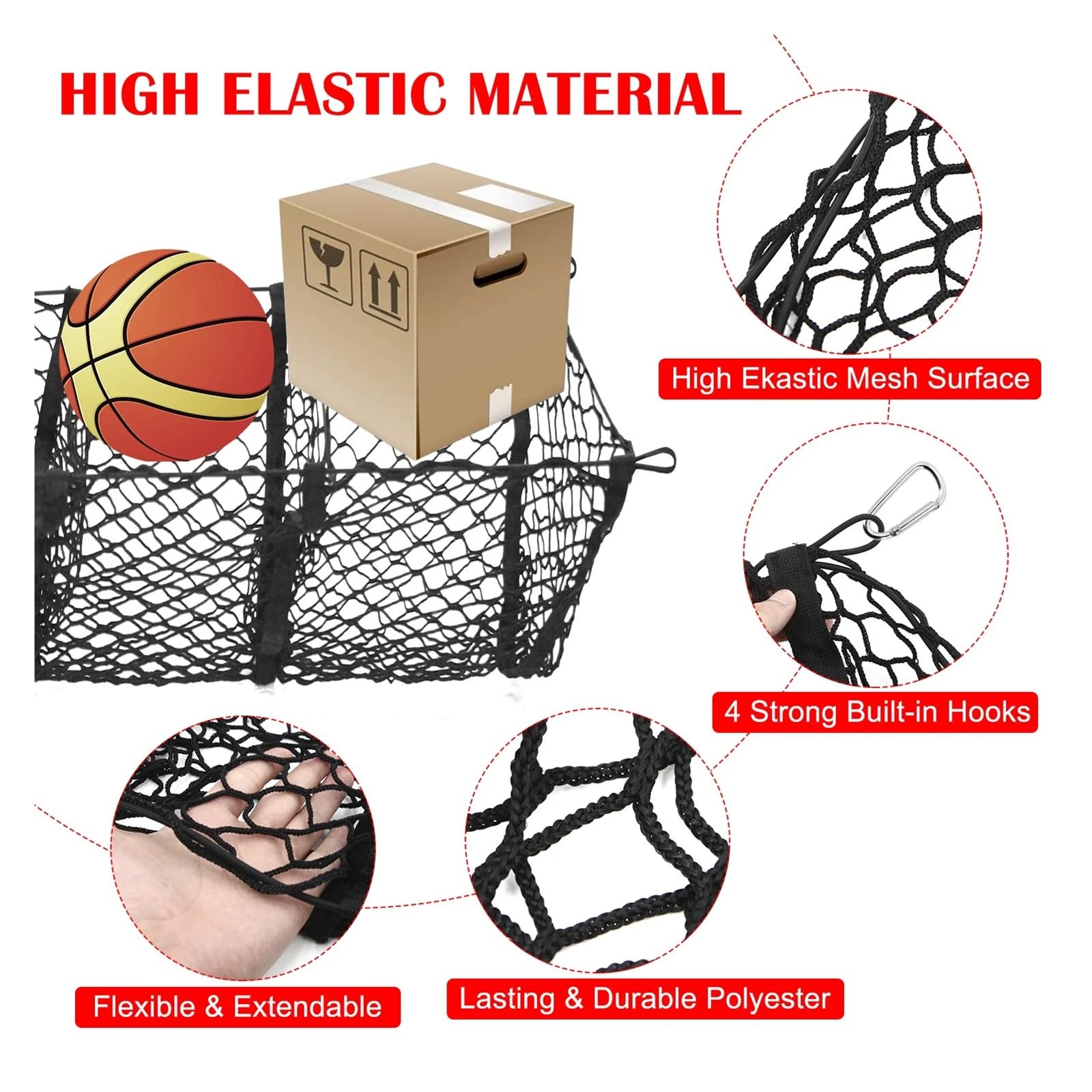 Rete Portaoggetti for Bagagliaio con 4 Tasche Elastico E più Spazioso(with Storage Box)