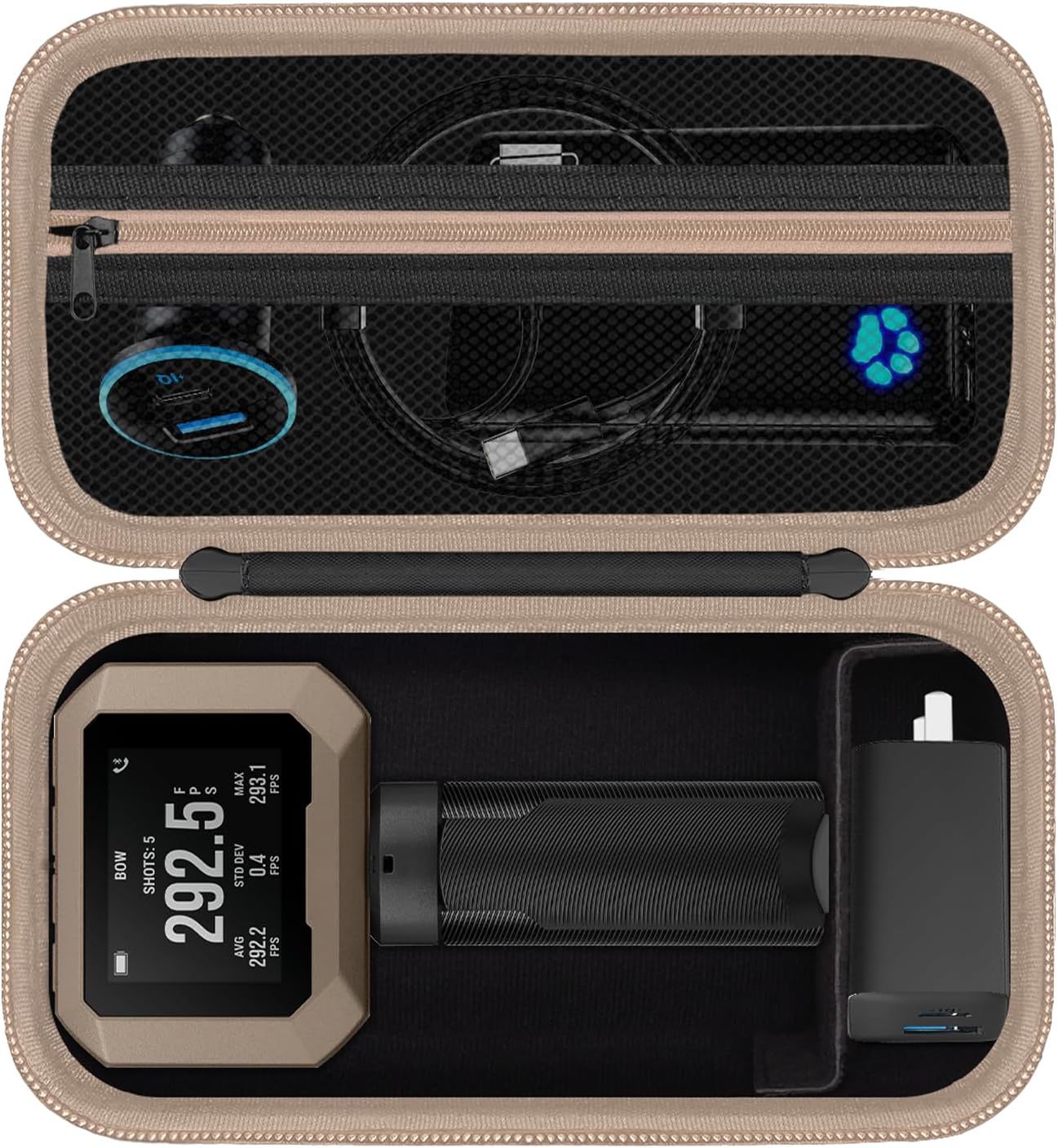 Travel Carrying Case for Garmin Xero C1 Pro/Xero C2 Compact Chronograph for Range Shooting, Chronograph Compact Storage Bag Organizer with Mesh Pocket Fits Charging, Adapters,Tripod, Blackgray