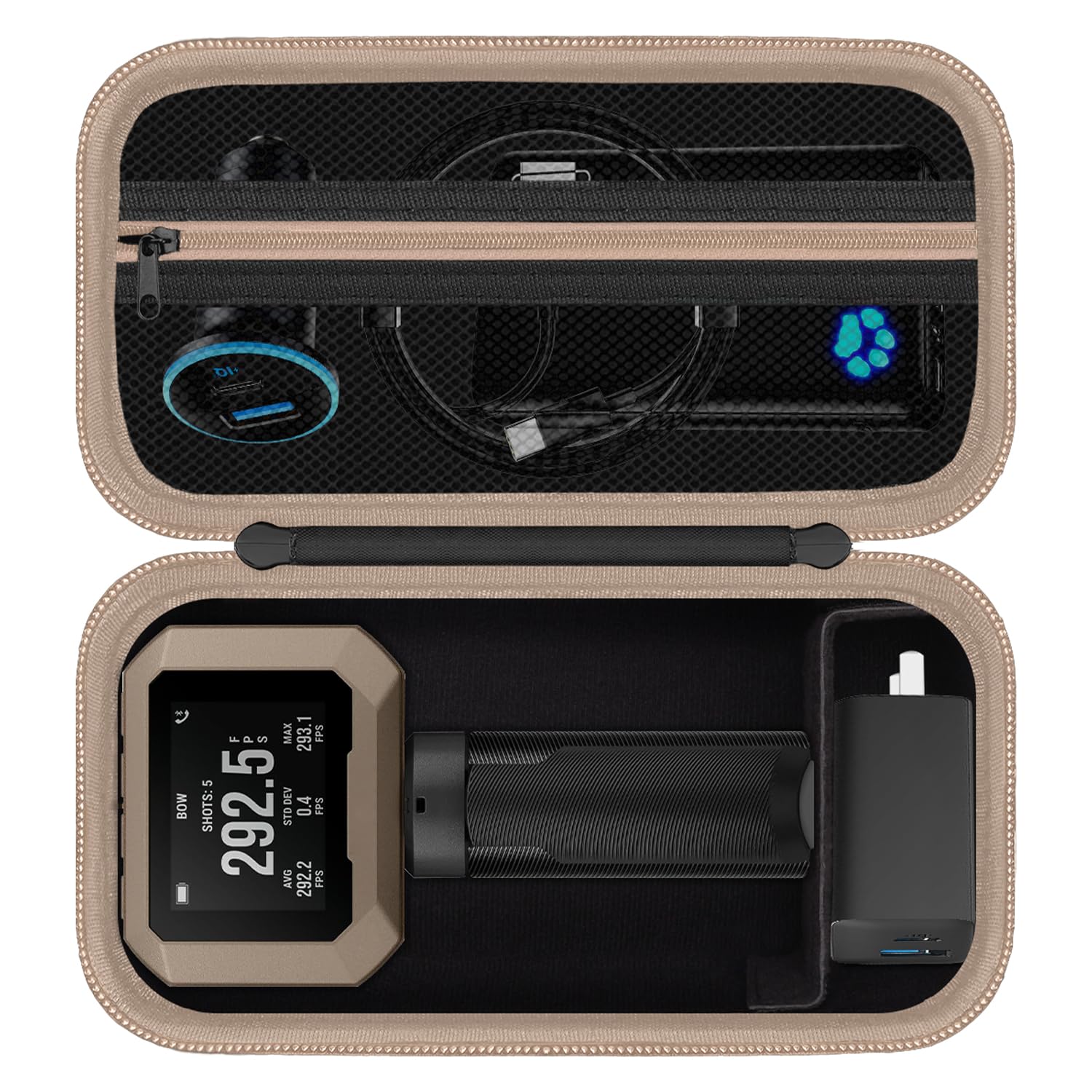 HESPLUS Travel Carrying Case for Garmin Xero C1 Pro Compact Chronograph for Range Shooting, Chronograph Compact Storage Bag Organizer with Mesh Pocket Fits Charging, Adapters, Tripod, Blackgray