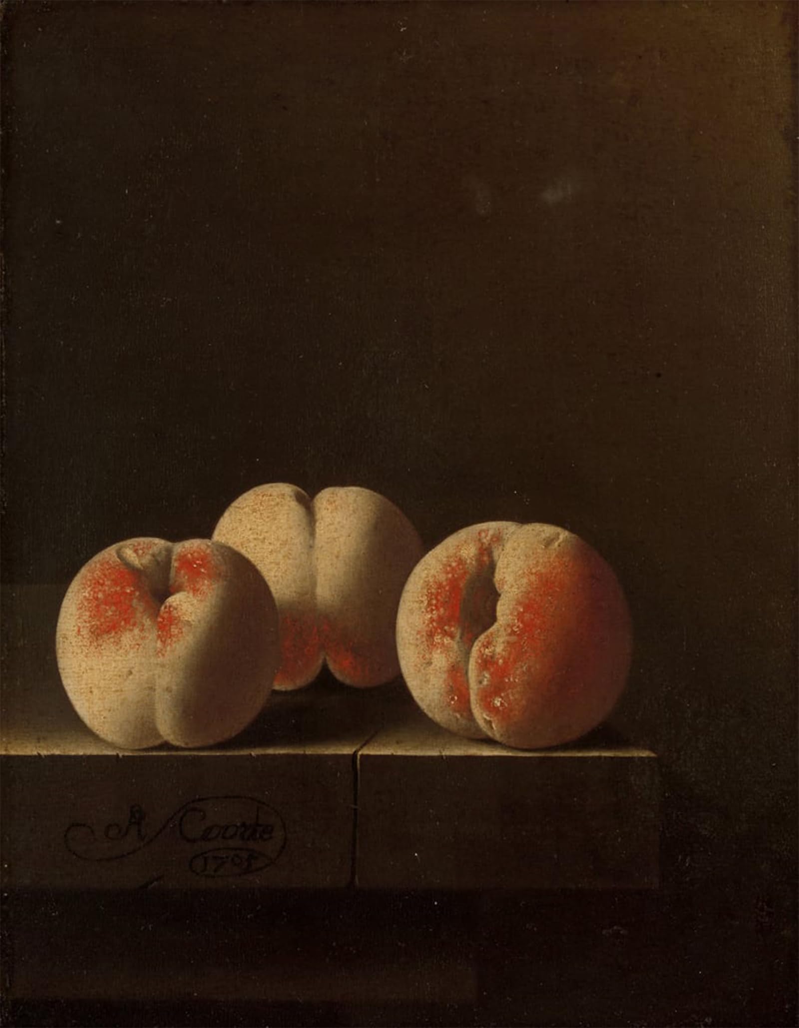 POSTERIIk Famous Modern Artwork Art Mural Three Peaches on a Stone Plinth by Adrian Coorte Oil Paintings Pictures for Home Decor 60x90cm