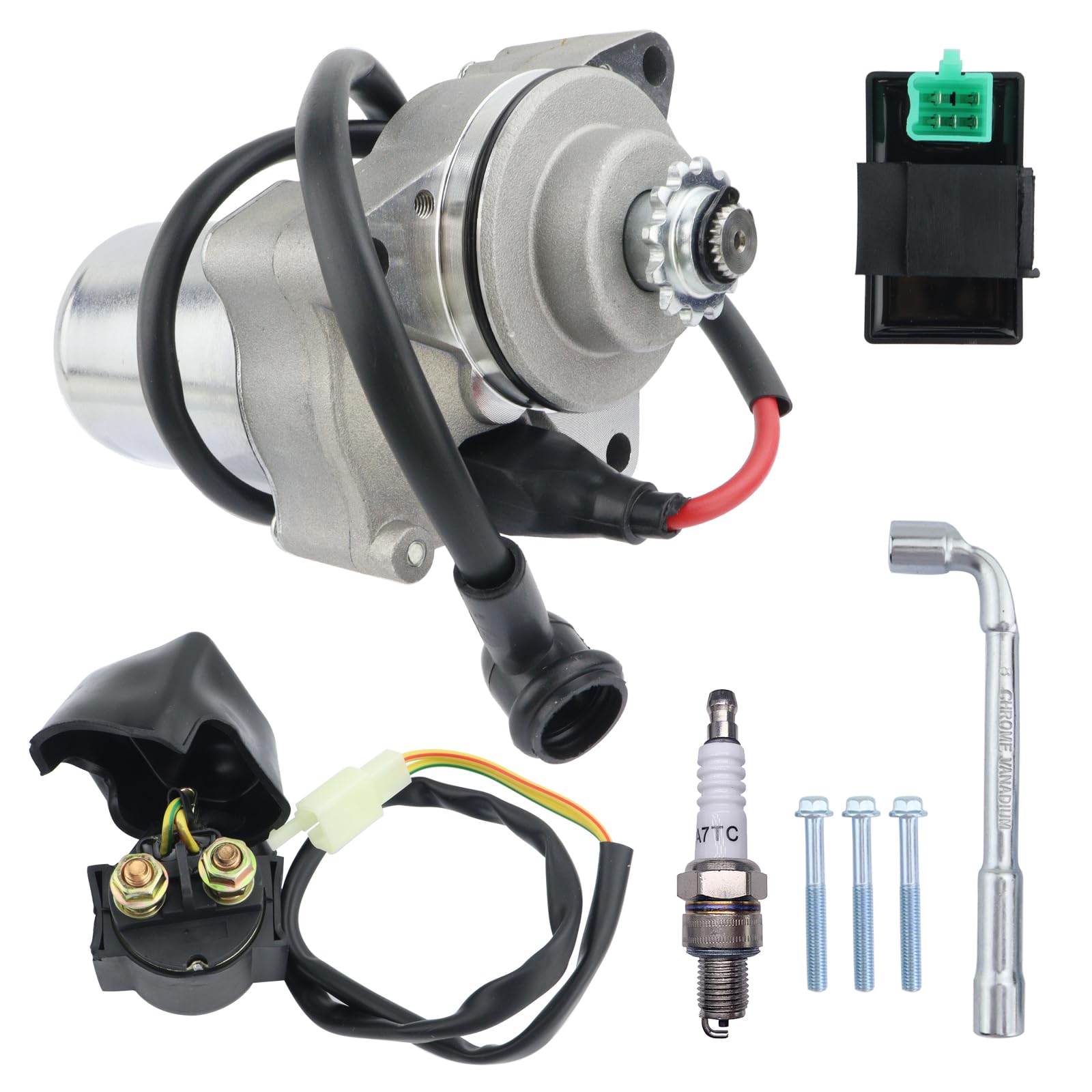 Motore di Avviamento a 3 Bulloni con Relè in Solenoide e CDI per ATV da 50 cc, 70 cc, 90 cc, 100 cc, 110 cc, 125 cc, Moto da Cross, Go Kart, Pit Bike Cinese, Quad, 4 Ruote, Dune Buggy