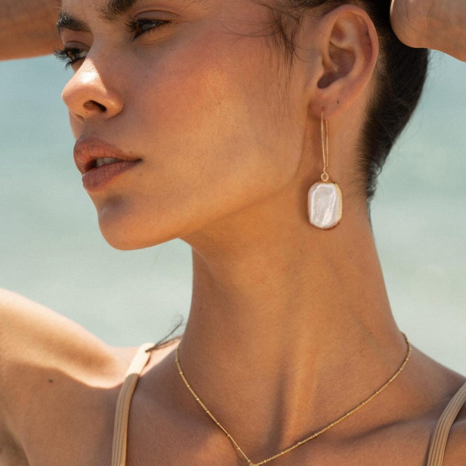 Geometric Drop Dangle Earrings Boho Statement Long Hoops 18k Gold Plated Lightweight Earrings for Women Girls - Image 3