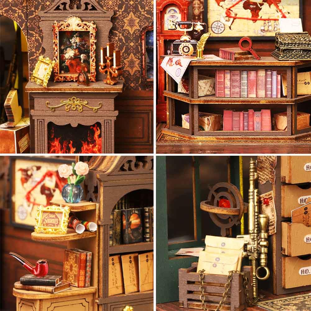Agencja detektywistyczna Dollhouse – miniaturowy zestaw do samodzielnego montażu, drewniany domek dla lalek z meblami do montażu, puzzle z zamkiem detektywistycznym – kreatywny prezent urodzinowy