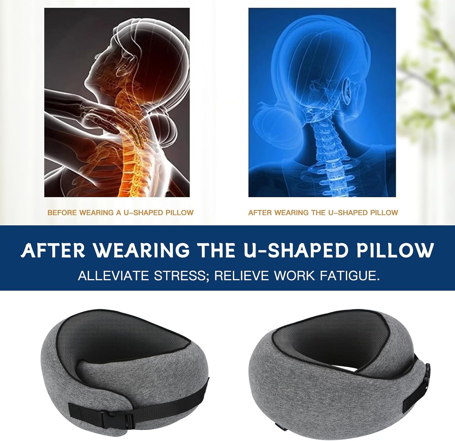 Snail-Shaped Snap-On Travel Neck Pillow - 360° Surround Support, Memory Foam Travel Pillow with Adjustable Buckle for Airplanes, Cars & Office Naps (Gray) - Image 6