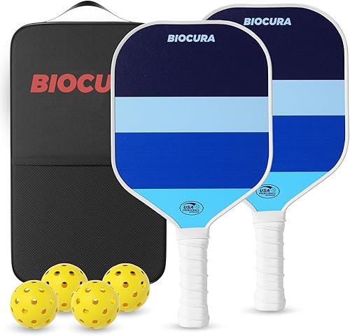 Pickleball Paddles Set of 2  Durable Fiberglass, Lightweight Pickle Ball Rackets 2pack with 4 Outdoor Balls & Carry Bag  Outdoor Game for Women, Men