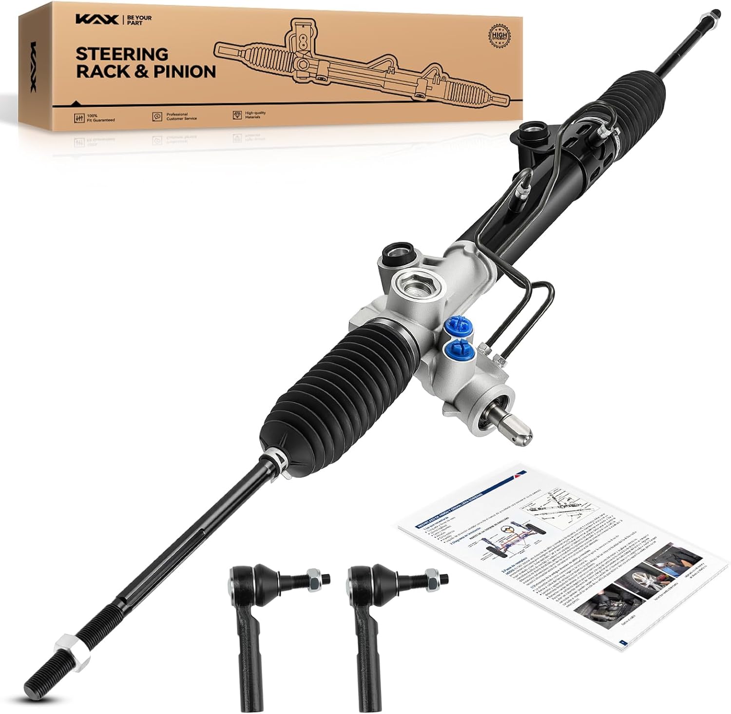 KAX Hydraulic Steering Rack & Pinion Kit Compatible with 2000-2004 Dakota RWD, 2000-2003 Durango RWD, Only for RWD, with Outer Tie Rod Ends, Replacement 22-338