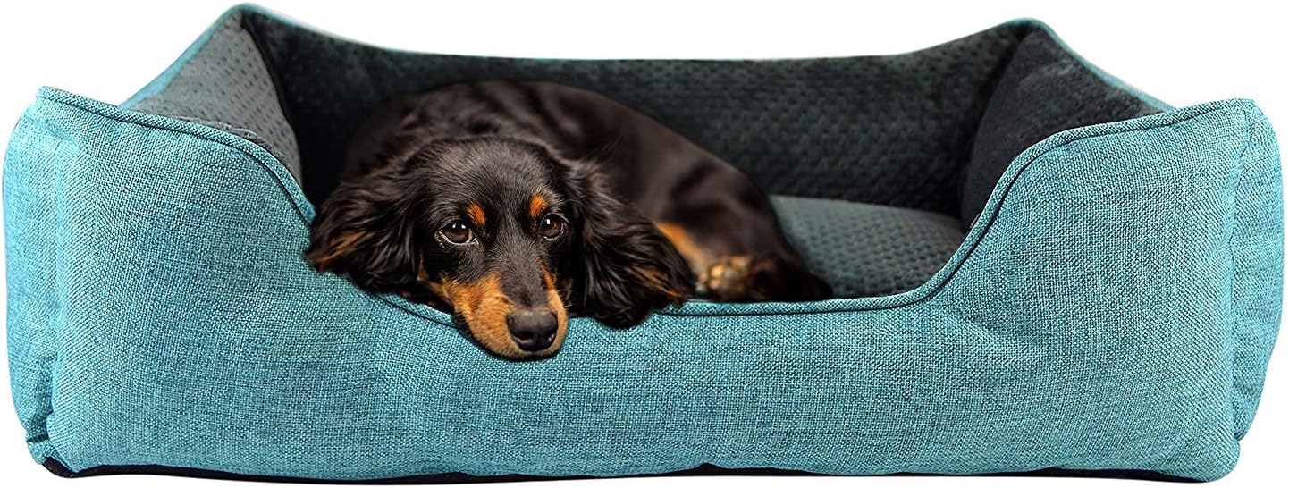 C-03DL Blue Luxurious Linen Pet Bed, 28" x 23" x 7", Blue