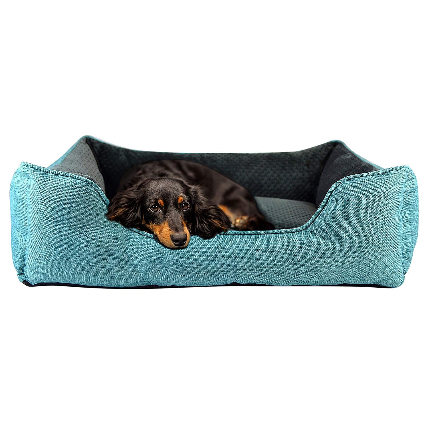 C-03DL Blue Luxurious Linen Pet Bed, 28" x 23" x 7", Blue
