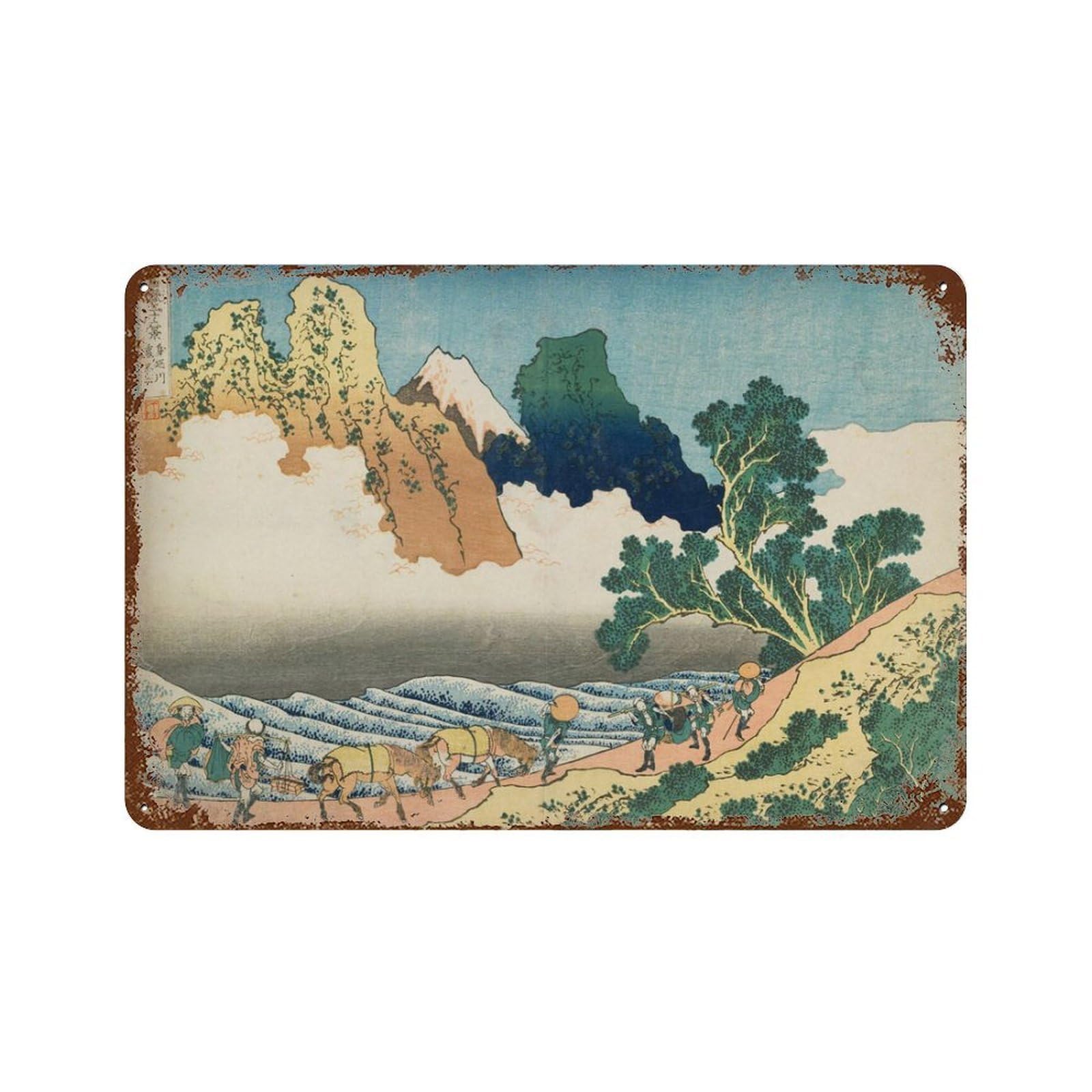 xiaoxiaoshen Hokusai Fuji River View, Japanese Wall Decor Art Metal Tin Poster Modern Home Decor Art Home Bar Shop Decorations Vintage Sign 20x30cm