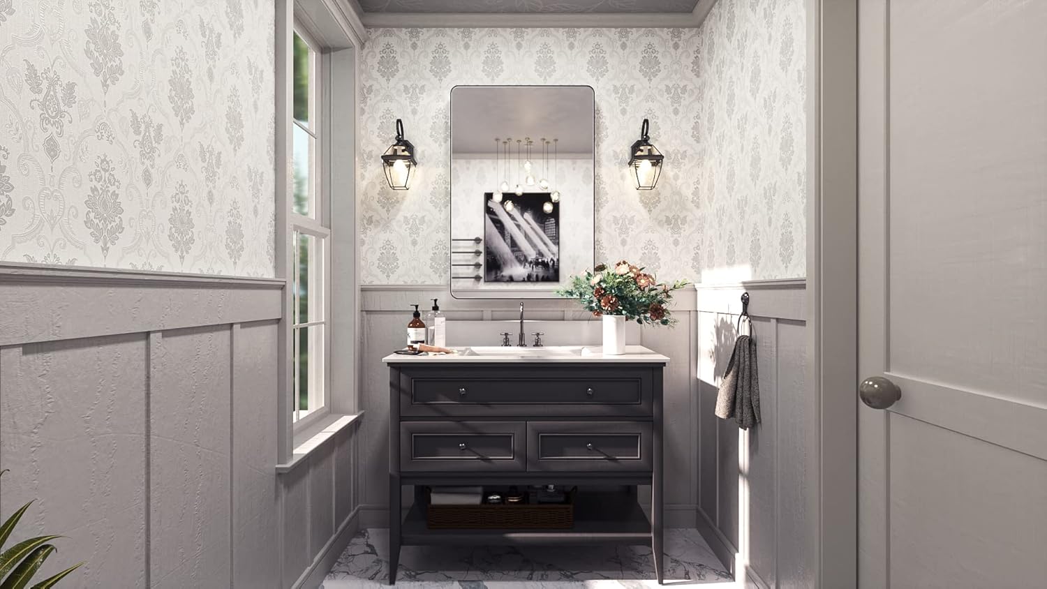 Buy TETOTE Pivot Bathroom Mirror Black Framed Round Corner Rectangle