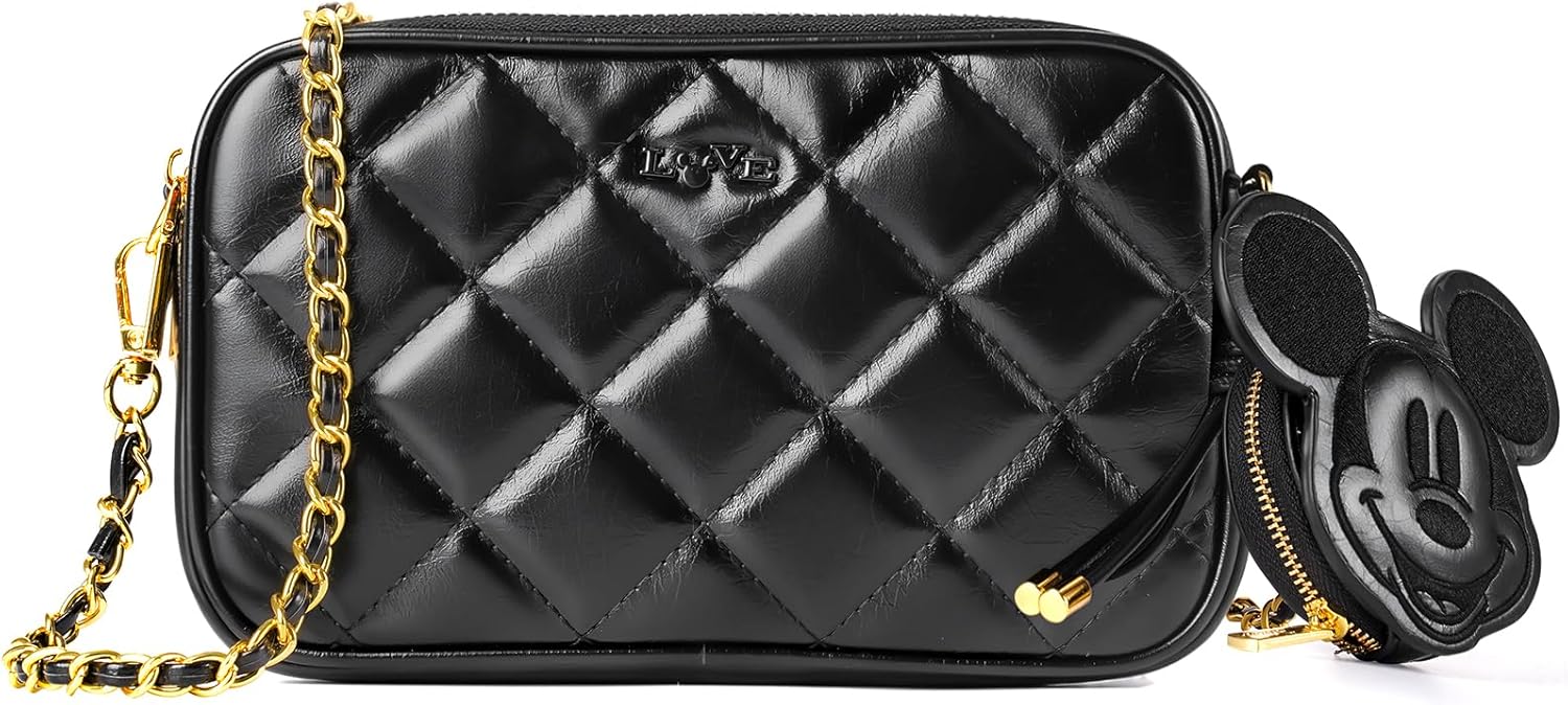 MINISO Disney Mickey Mouse Small Crossbody Bag for Women Shoulder Handbags Purses with Adjustable Strap Trendy Ladies Travel Purse with Zipper Pockets for Phone Wallet Keys