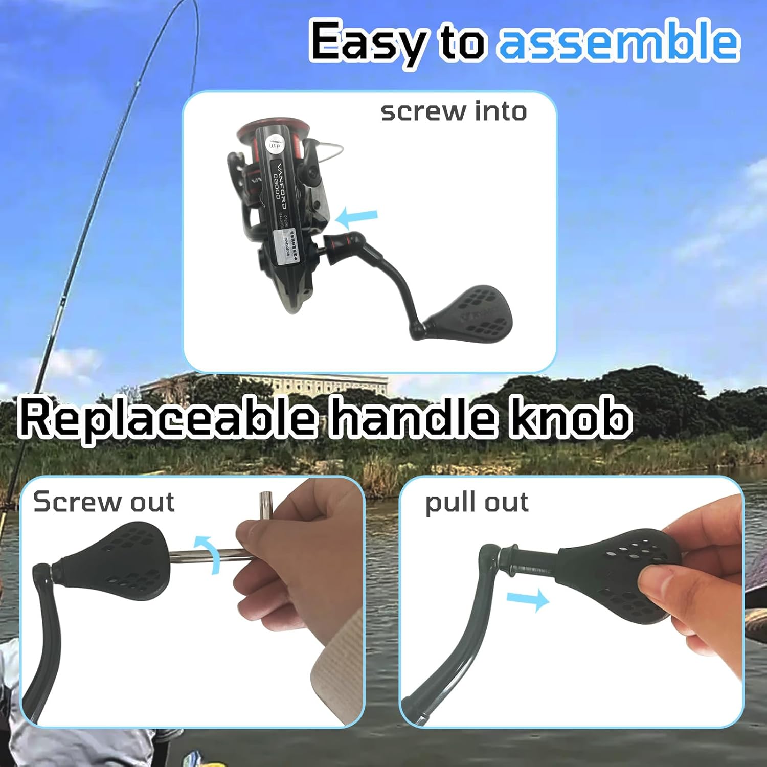 63mm Replacement Fishing Reel Handle with TPE Knob 35mm Compatible for Shimano Stradic FL/FM Stella Vanford Vanquish Nasci